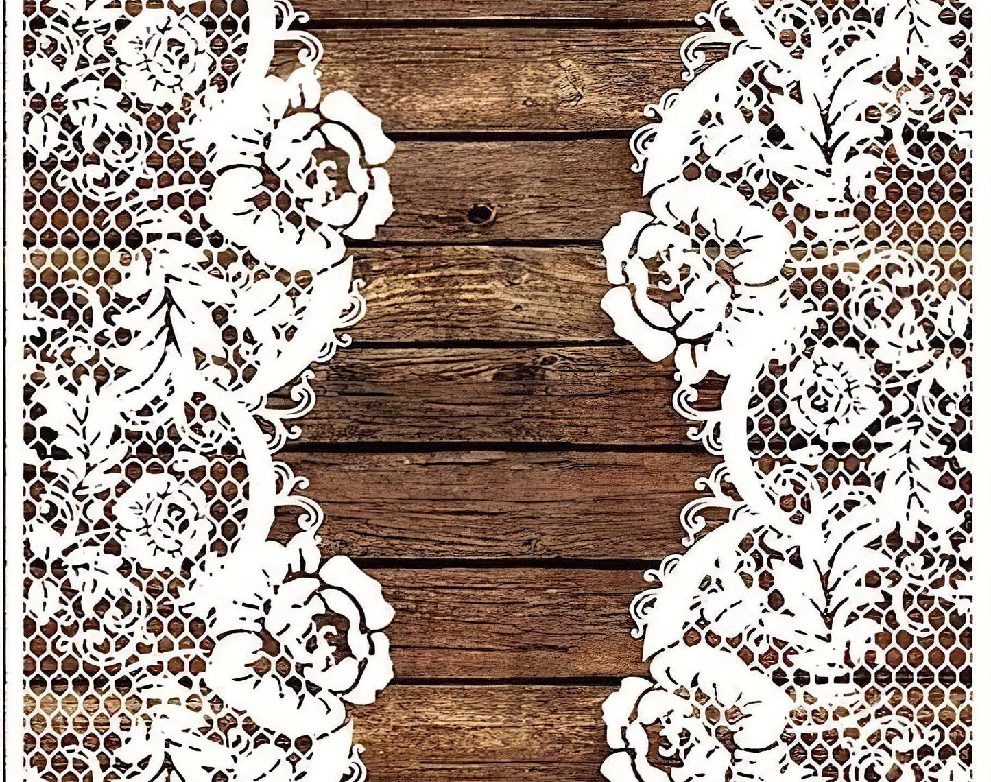 Wooden and Lace - Decorative Decoupage Paper - for Furniture - Large Size Options [ Brown White ]