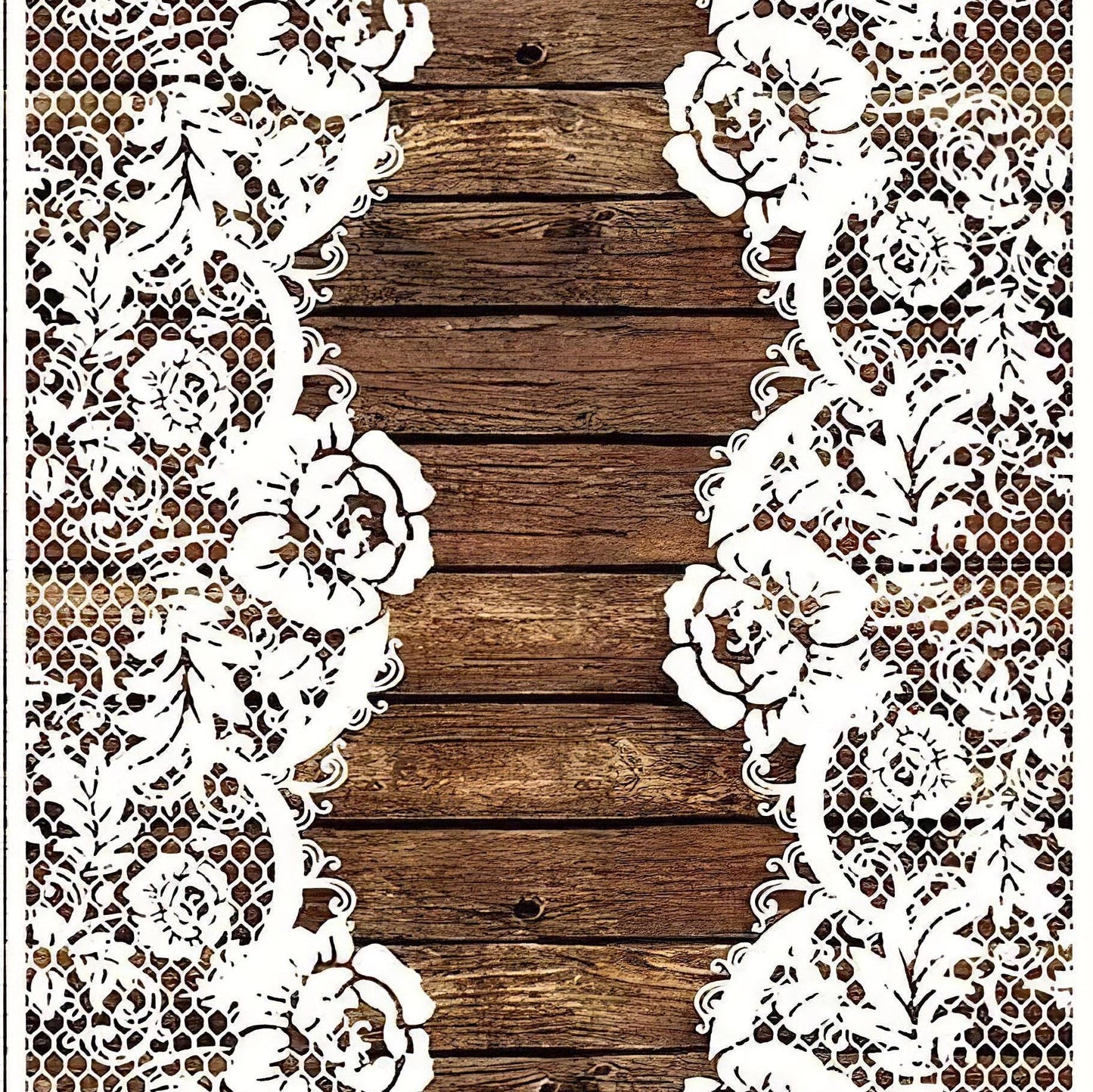 Wooden and Lace - Decorative Decoupage Paper - for Furniture - Large Size Options [ Brown White ]