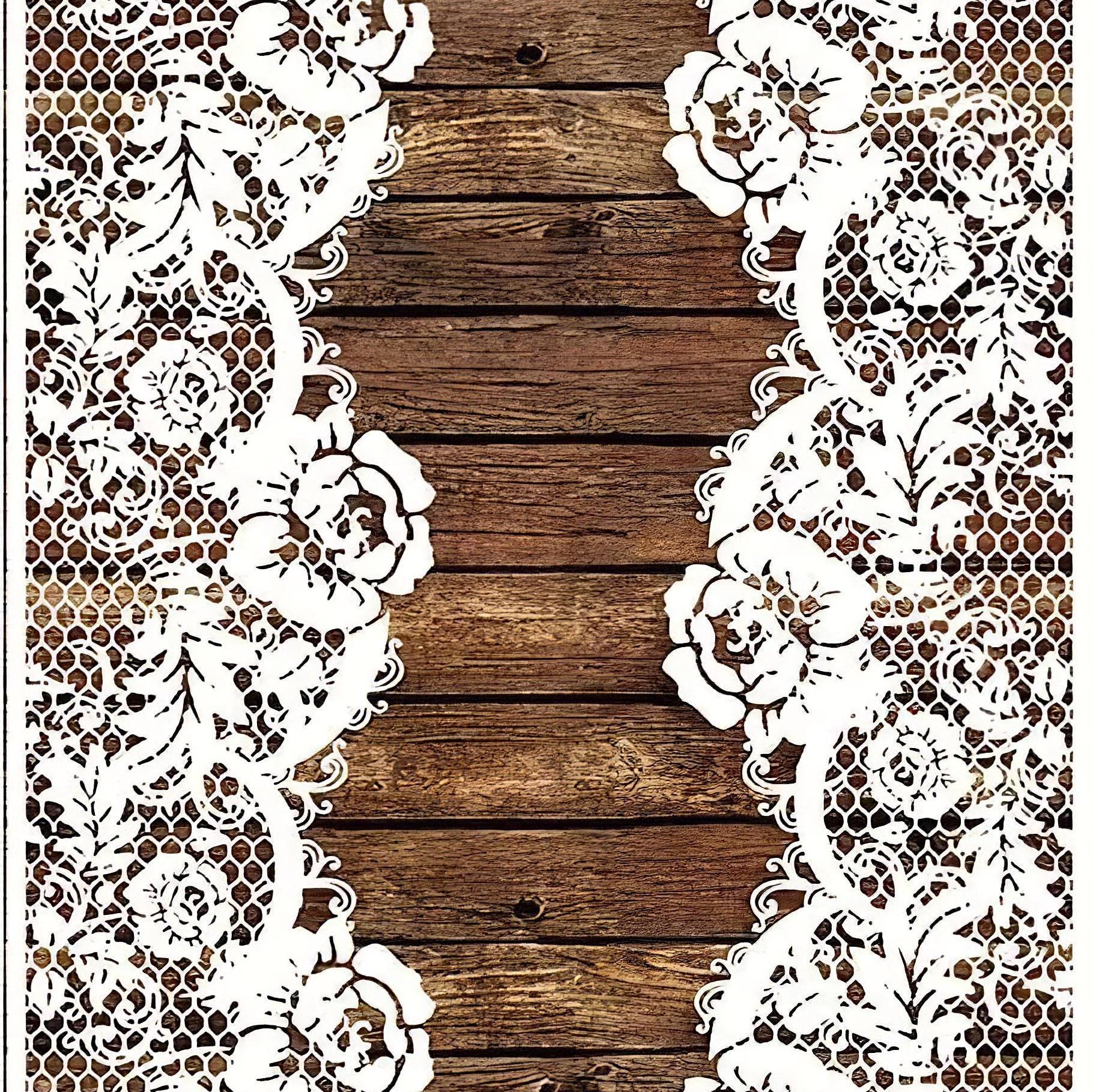 Wooden and Lace - Decorative Decoupage Paper - for Furniture - Large Size Options [ Brown White ]