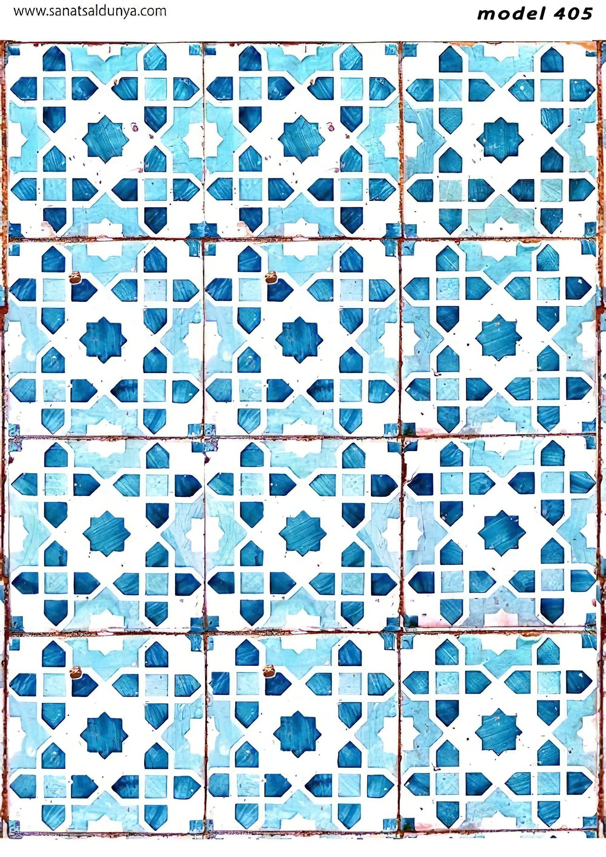 Blue Moroccon Tile Pattern - Decorative Decoupage Paper - for Furniture - Big Size Options [ Blue White ]