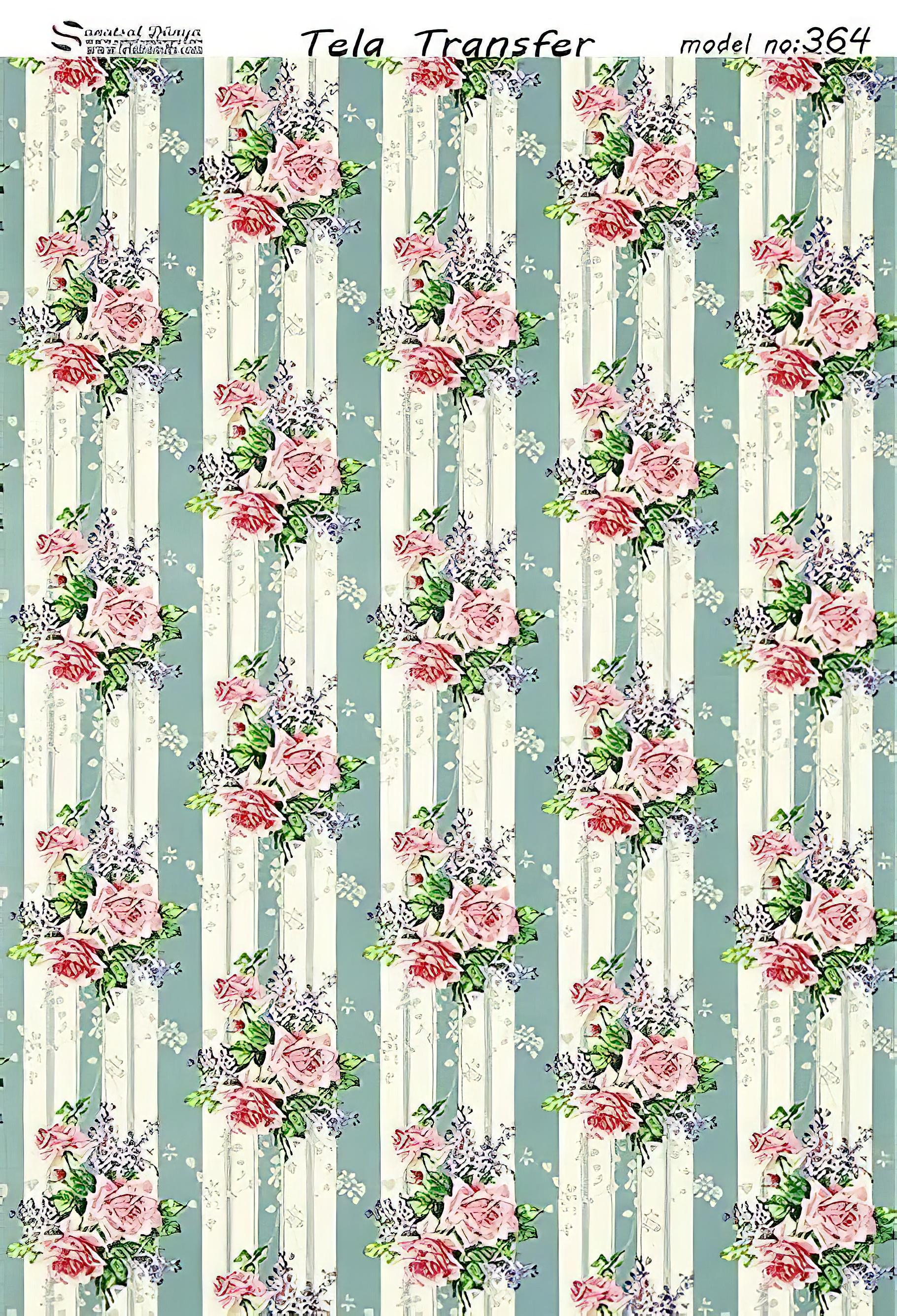 Floral Pattern - Decorative Decoupage Paper - for Furniture [ Blue Green Pink White ]