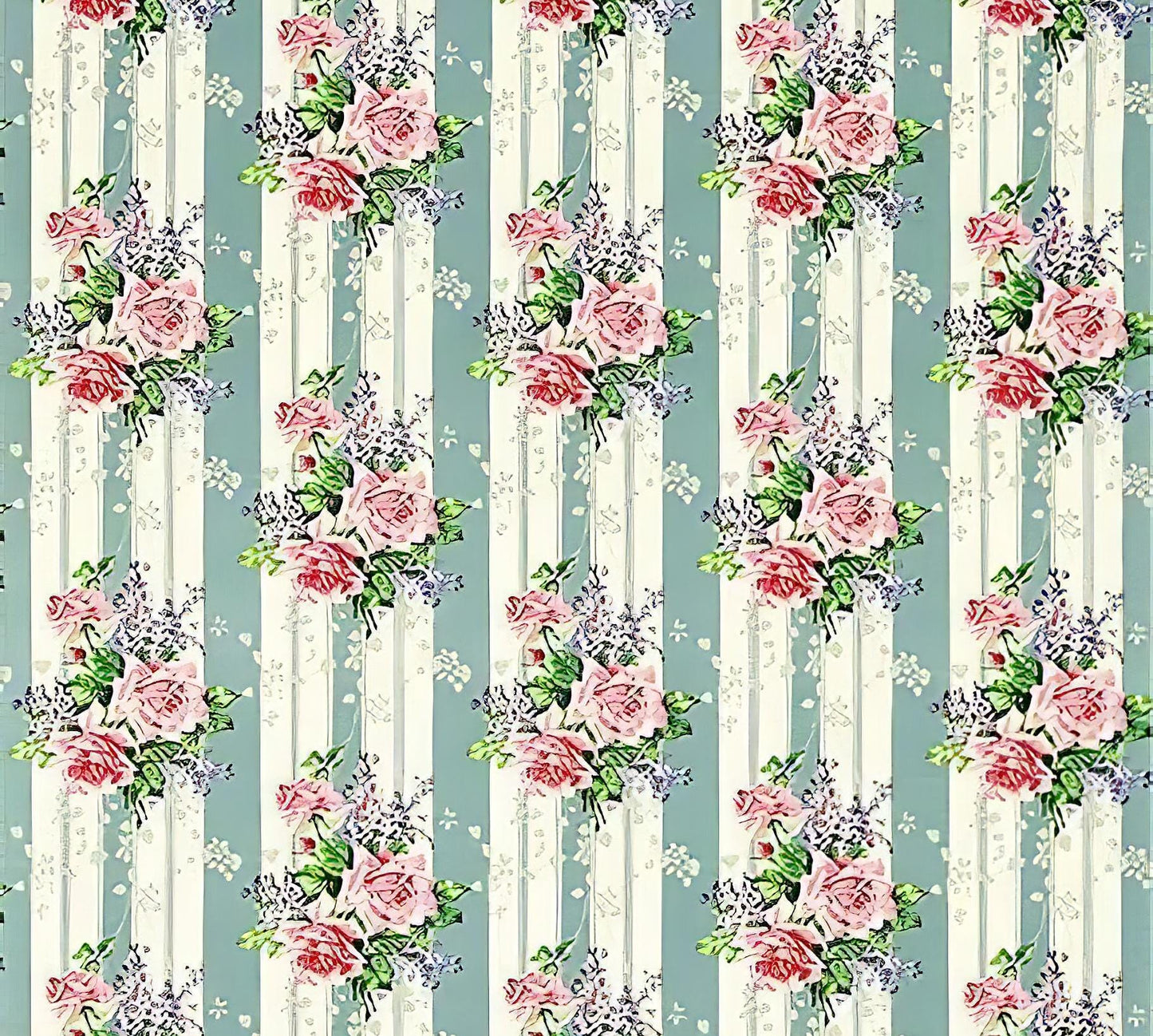 Floral Pattern - Decorative Decoupage Paper - for Furniture [ Blue Green Pink White ]