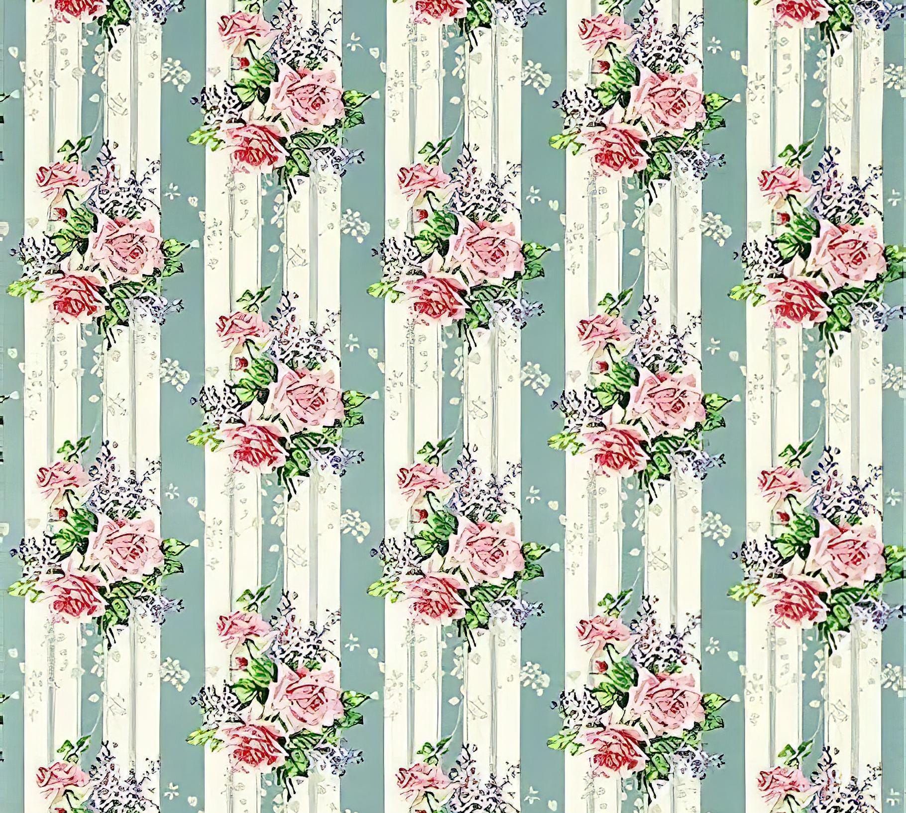 Floral Pattern - Decorative Decoupage Paper - for Furniture [ Blue Green Pink White ]