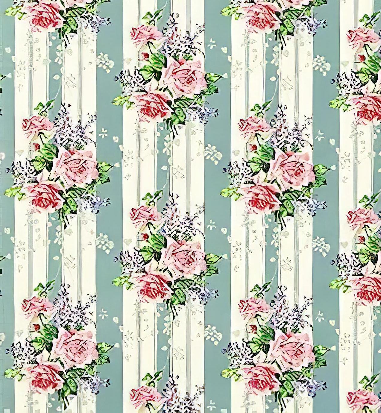 Floral Pattern - Decorative Decoupage Paper - for Furniture [ Blue Green Pink White ]