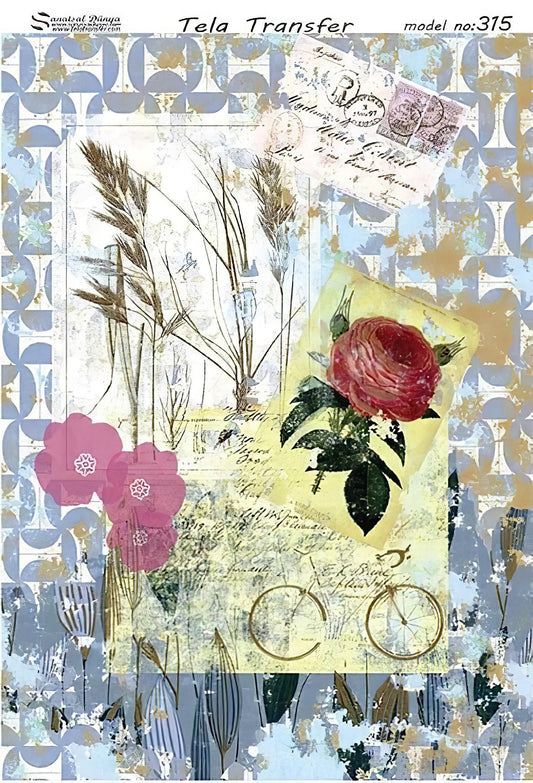 Vintage Floral Letter - Decorative Decoupage Paper - for Furniture [ Blue Pink Yellow ]