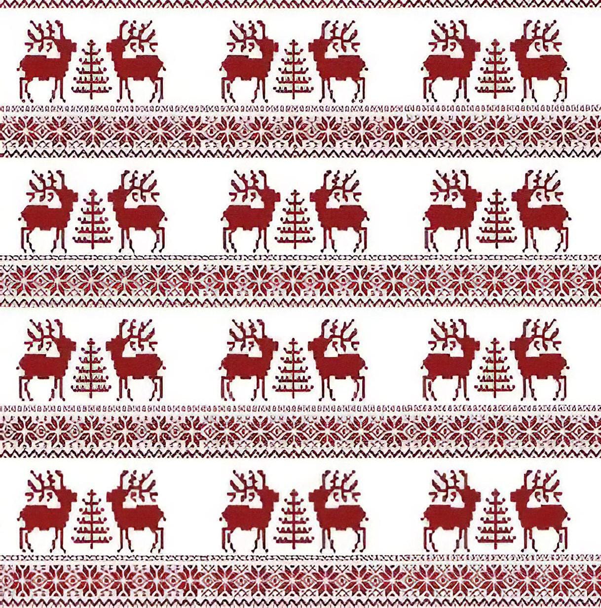Christmas Deer Pattern - Decorative Decoupage Paper - for Furniture [ Claret Red White ]