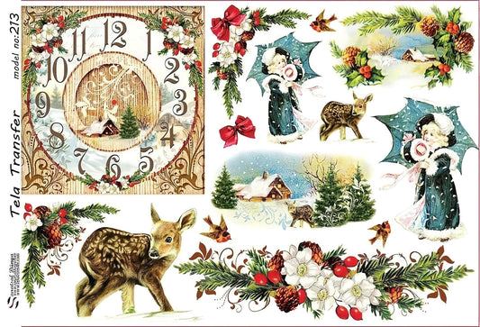 Christmas Decoration Collage - Decorative Decoupage Paper - for Furniture - Large Size Options [ White Red Green ]