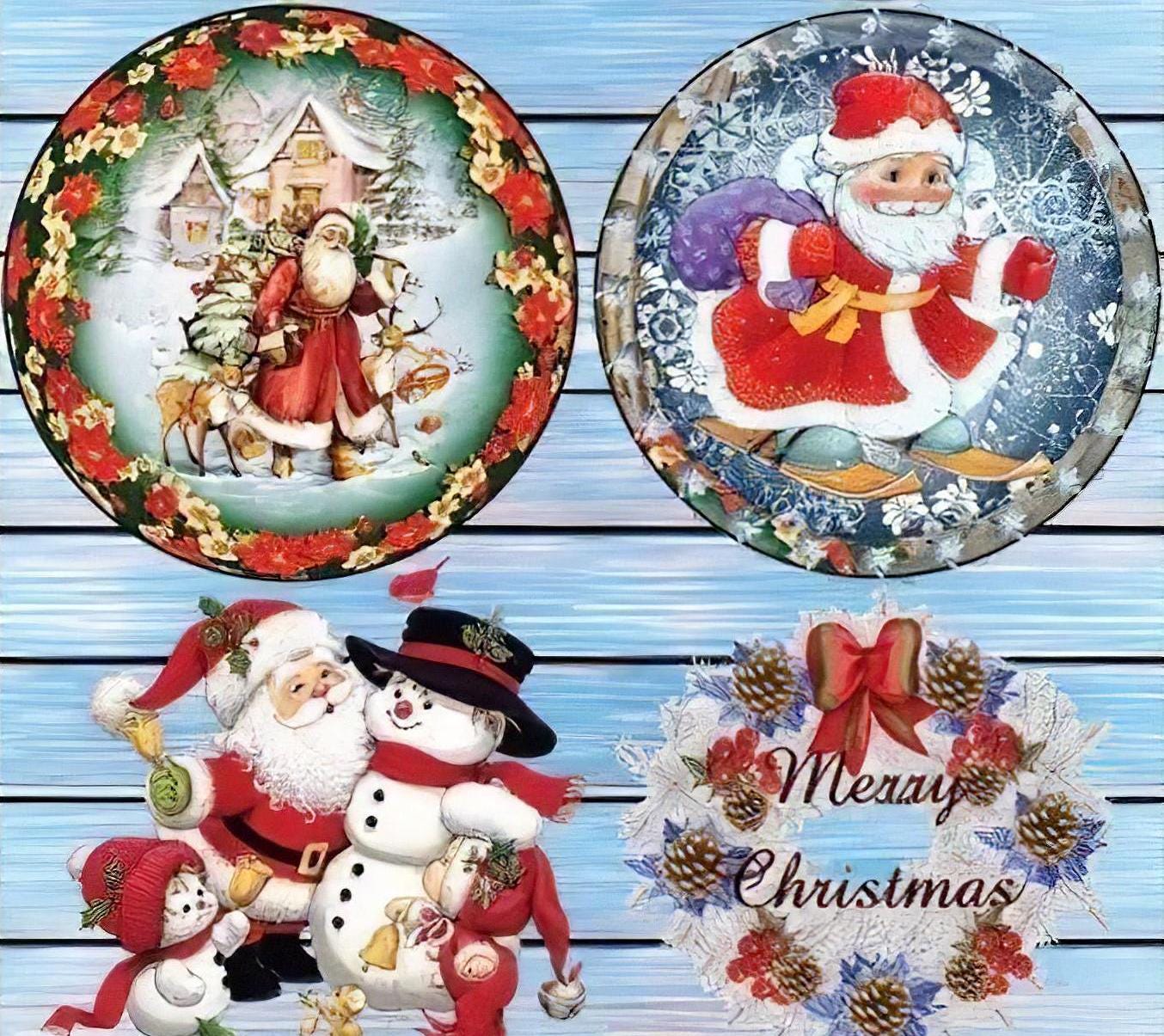 Santa Christmas - Decorative Decoupage Paper - for Furniture - Large Size Options [ Blue White Red ]