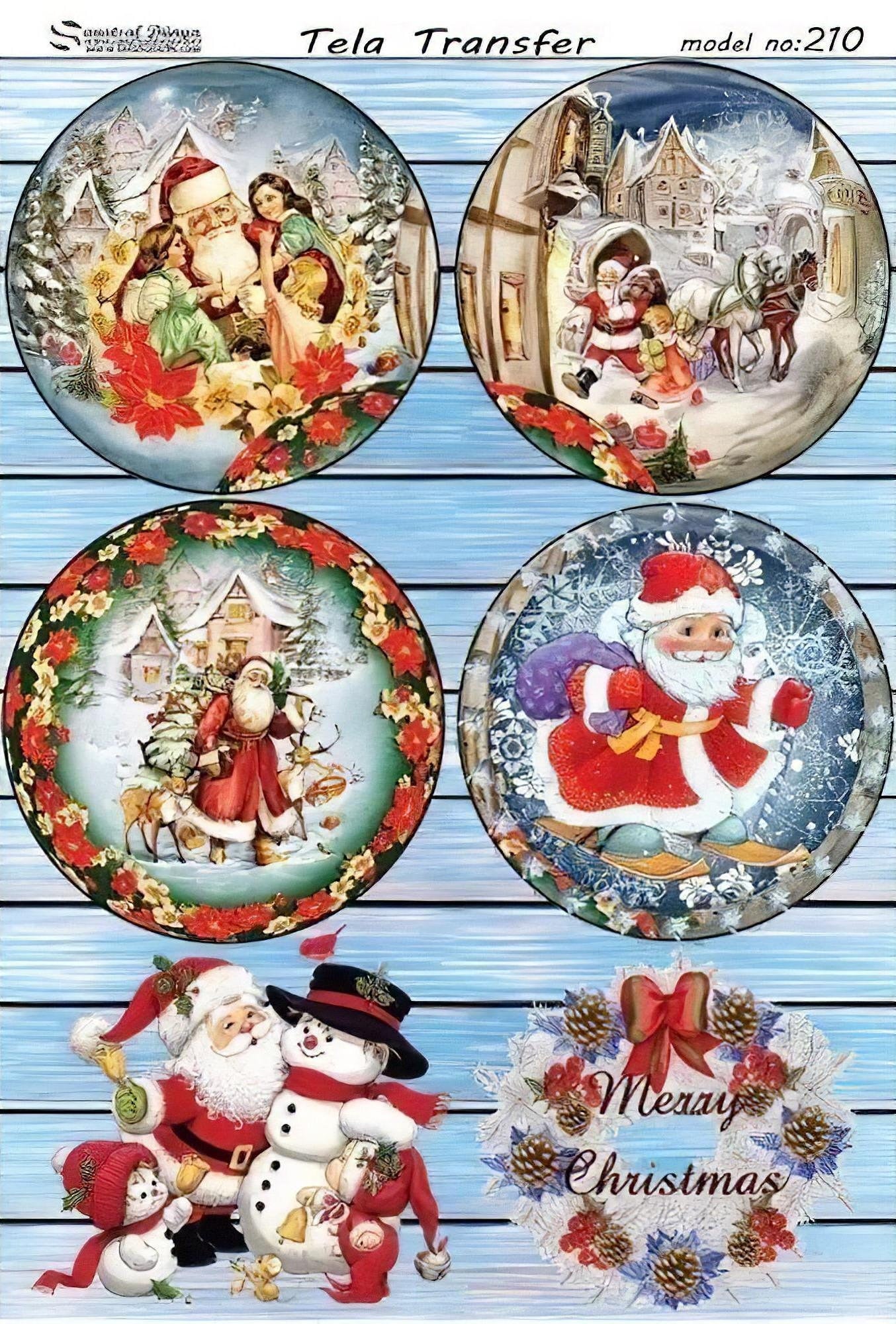 Santa Christmas - Decorative Decoupage Paper - for Furniture - Large Size Options [ Blue White Red ]
