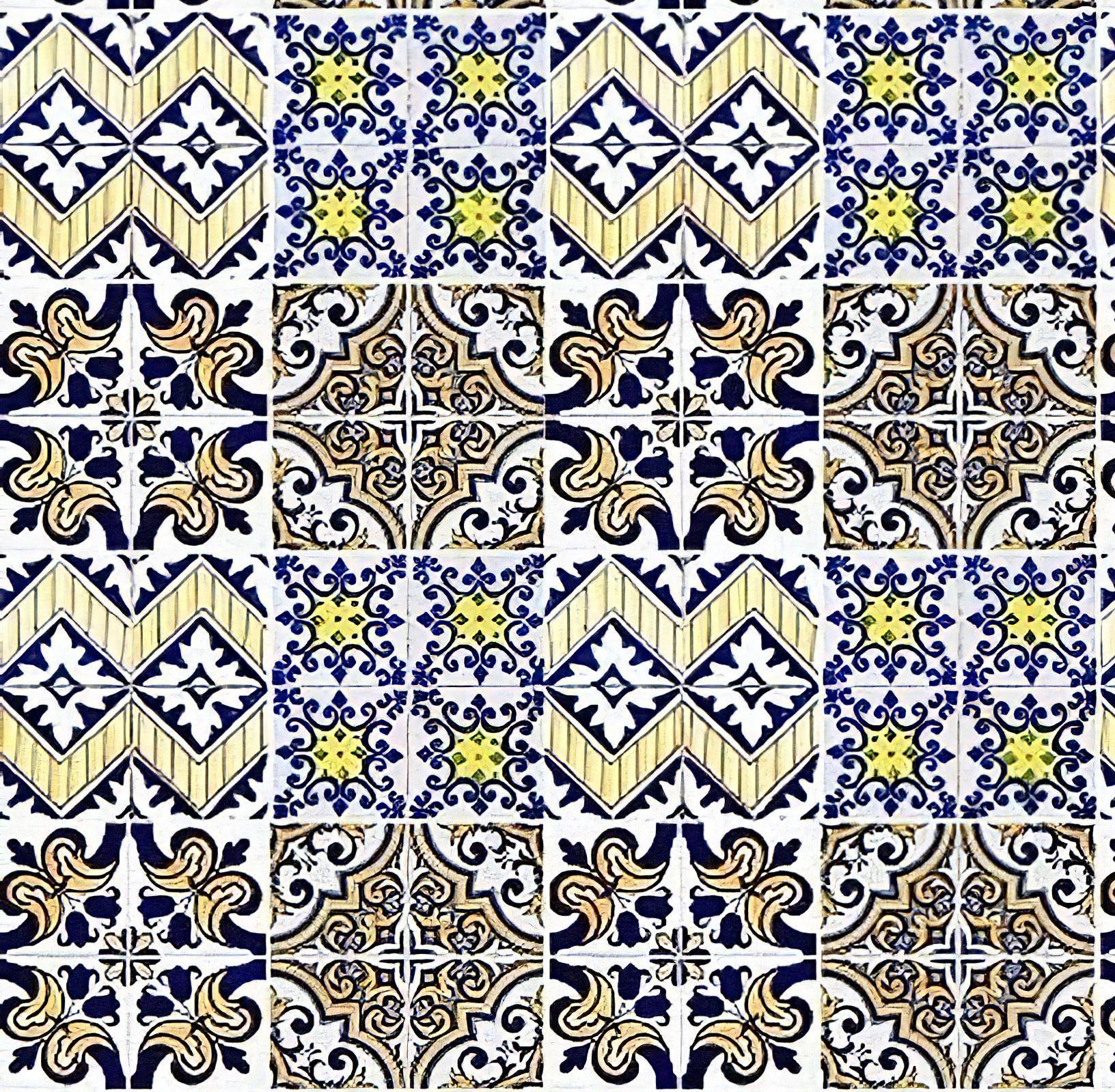 Tile Pattern - Decorative Decoupage Paper - for Furniture - Big Size Options [Yellow Blue Brown White]