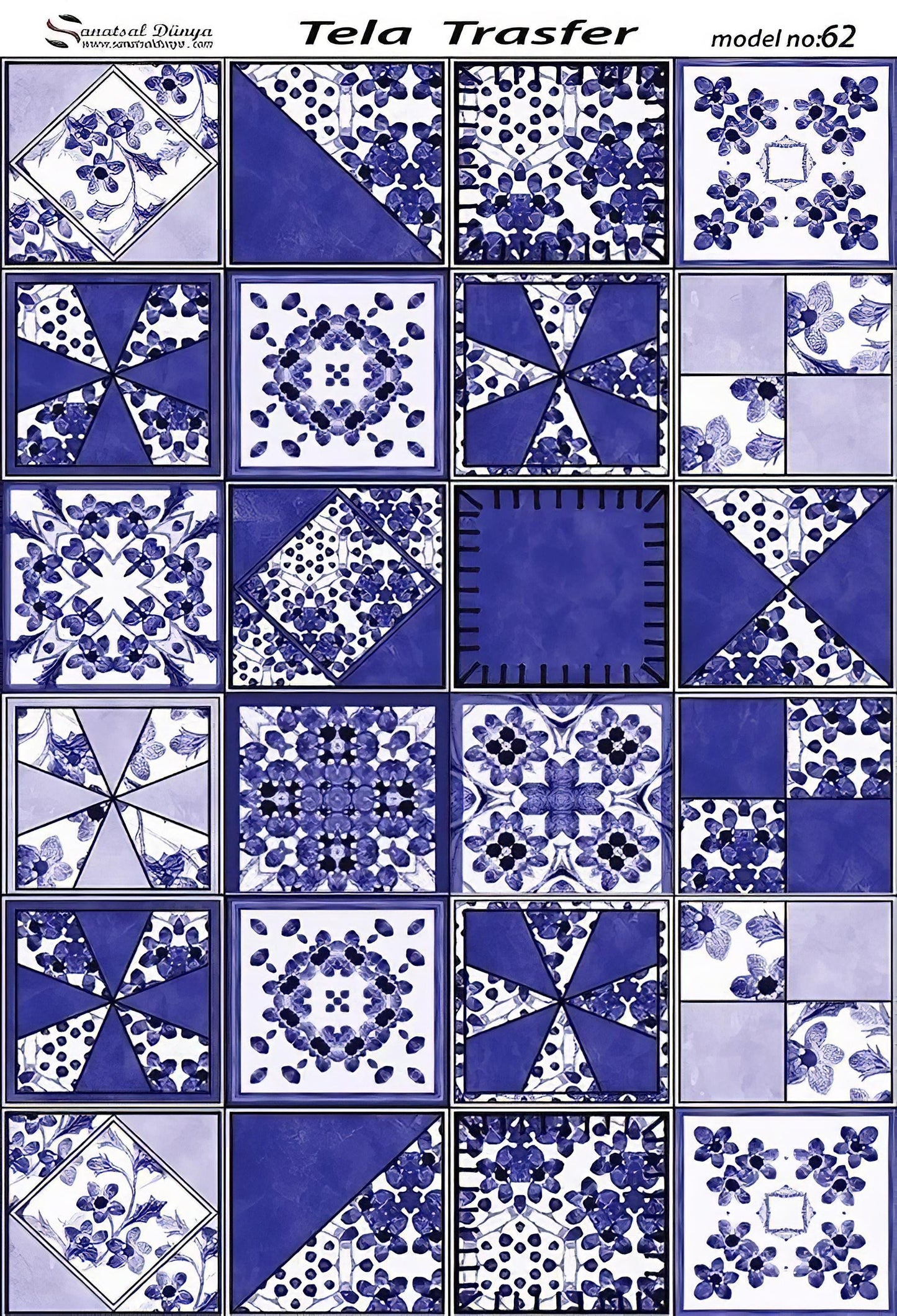 Tile Pattern - Decorative Decoupage Paper - for Furniture - Big Size Options [ Blue White ]