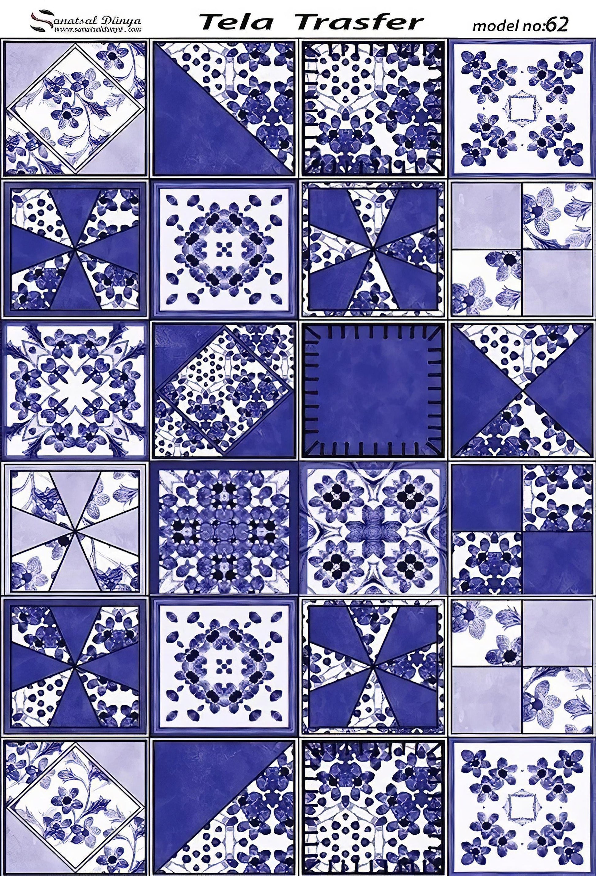 Tile Pattern - Decorative Decoupage Paper - for Furniture - Big Size Options [ Blue White ]