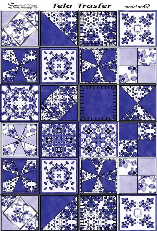 Tile Pattern - Decorative Decoupage Paper - for Furniture - Big Size Options [ Blue White ]