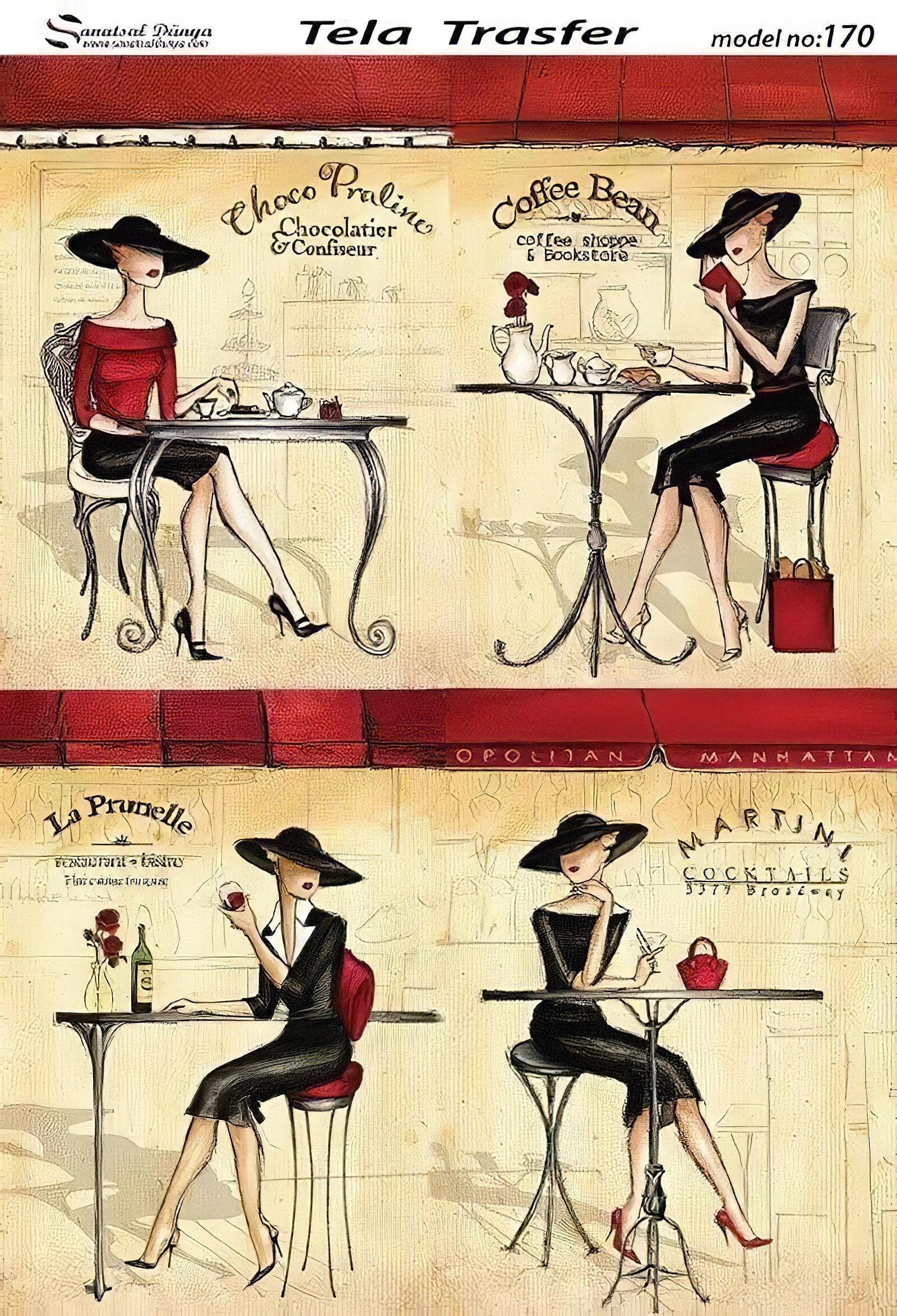 Ladies - Decorative Decoupage Paper - for Furniture - Large Size Options [ Black Red Yellow ]