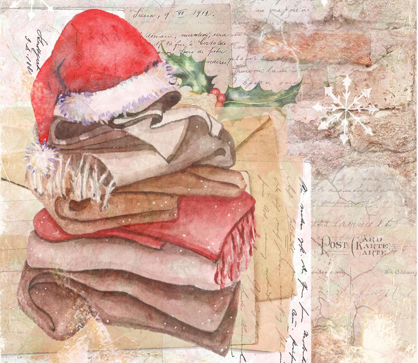 Christmas Collection - Large Decoupage Paper - Red Holly Berries - 6 Size Options - Christmas Stocking