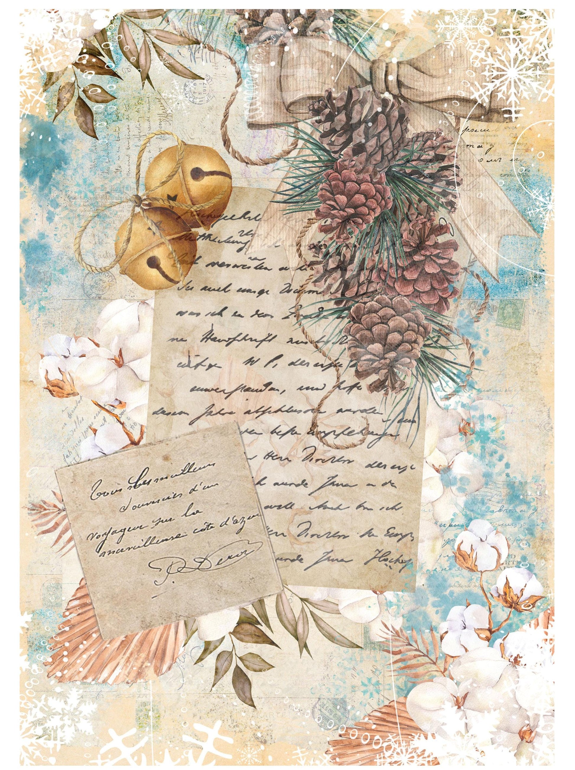 Christmas Collection - Large Decoupage Paper - 6 Size Options - Cone Handwrite