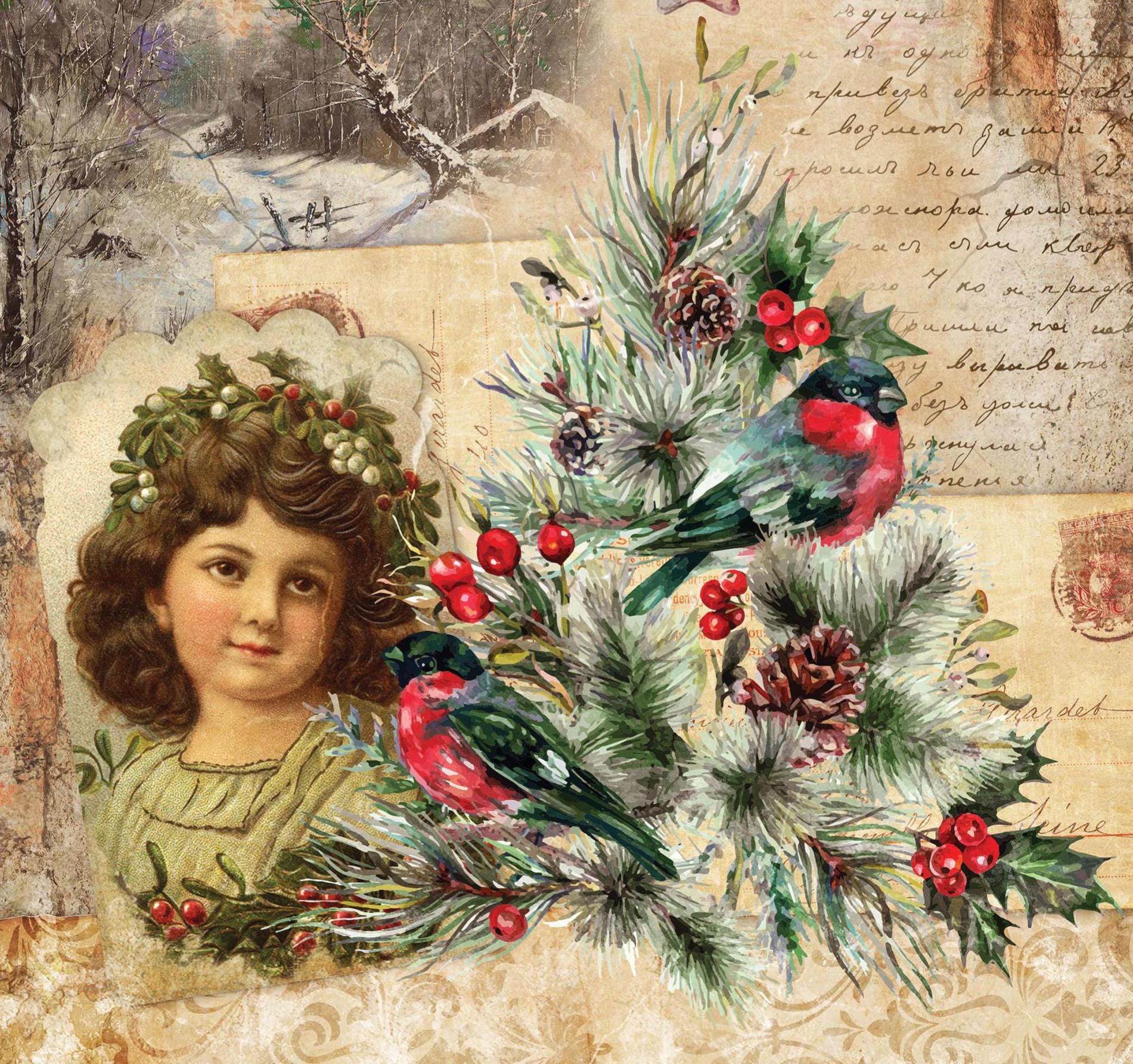 Christmas Collection - Large Decoupage Paper - 6 Size Options - Letter Postcard