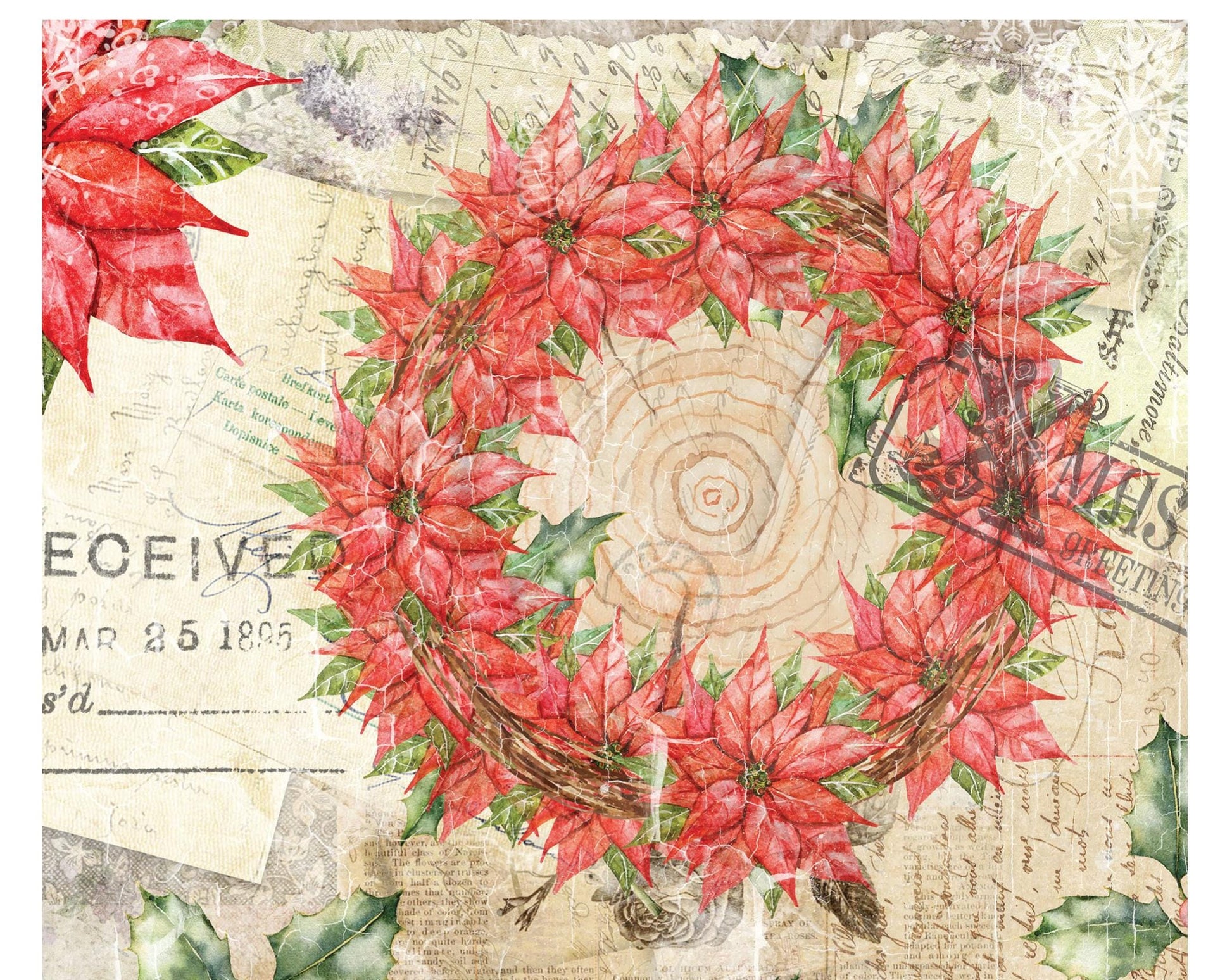 Christmas Collection - Large Decoupage Paper - 6 Size Options - Red Floral
