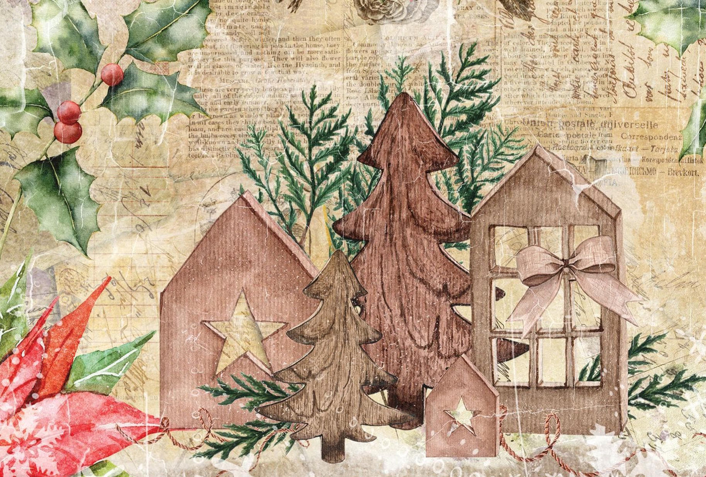 Christmas Collection - Large Decoupage Paper - 6 Size Options - Red Floral