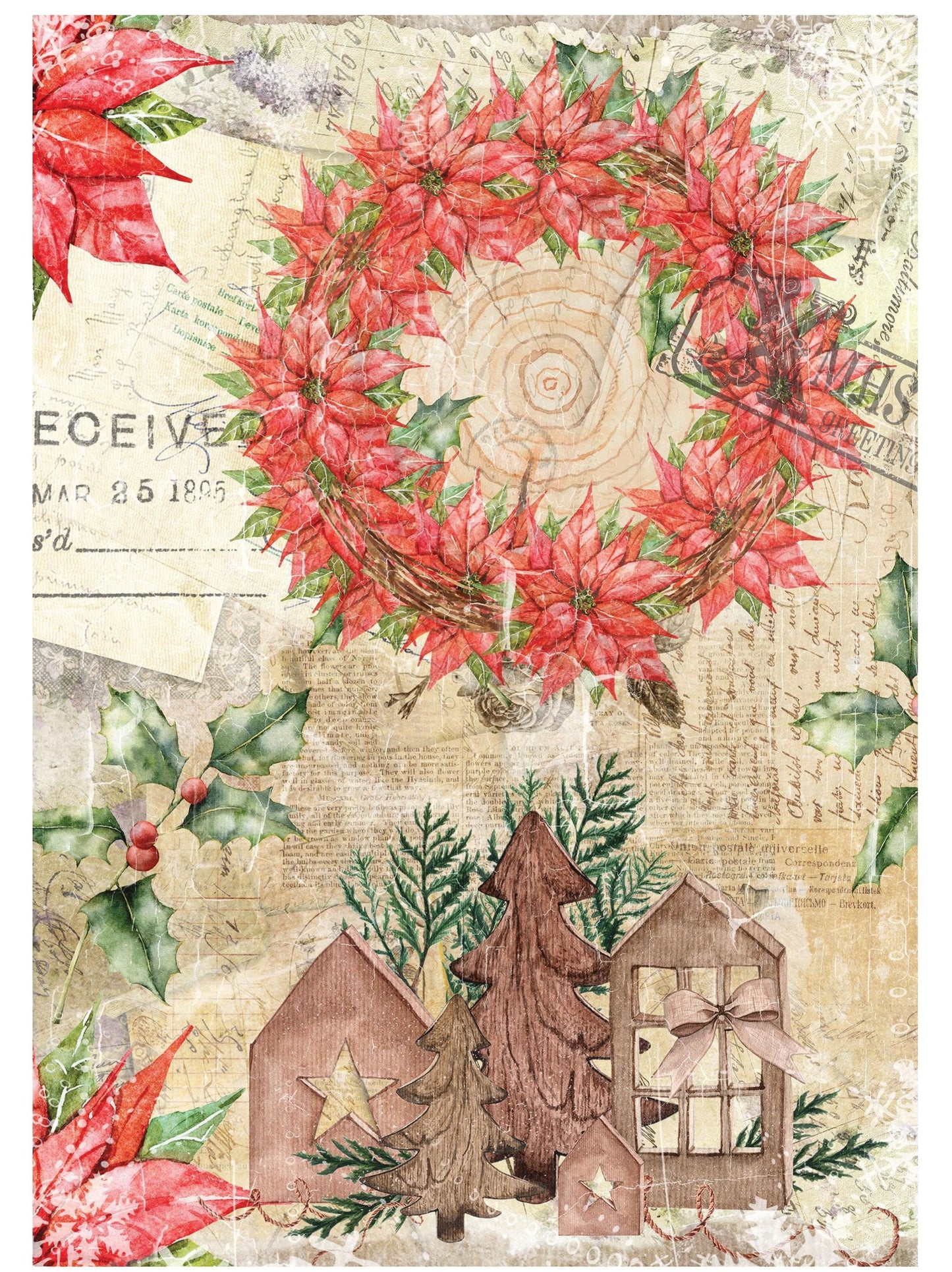 Christmas Collection - Large Decoupage Paper - 6 Size Options - Red Floral