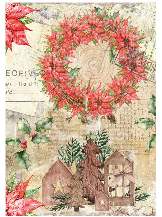 Christmas Collection - Large Decoupage Paper - 6 Size Options - Red Floral