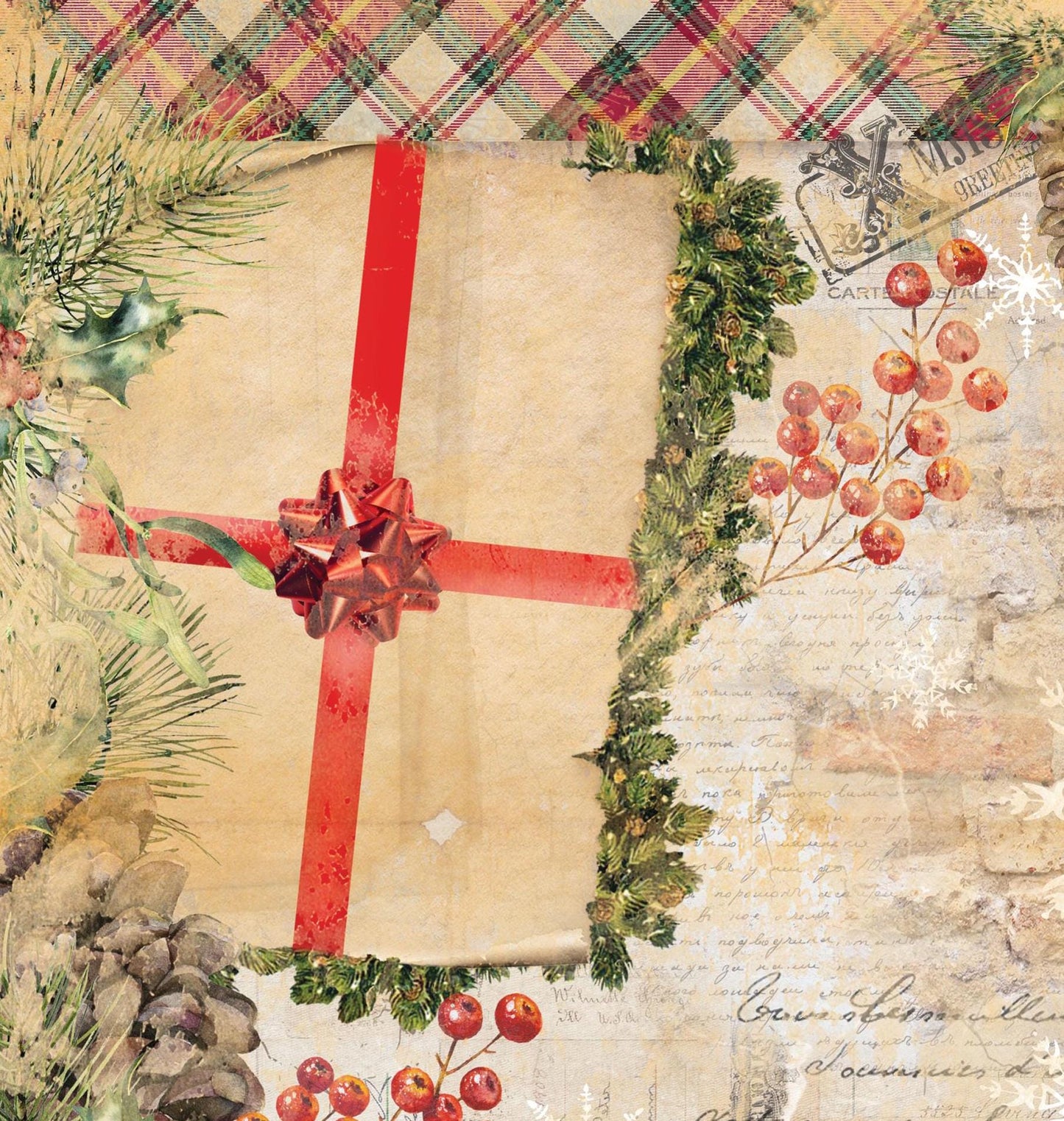 Christmas Collection - Large Decoupage Paper - 6 Size Options - Red Vintage Floral