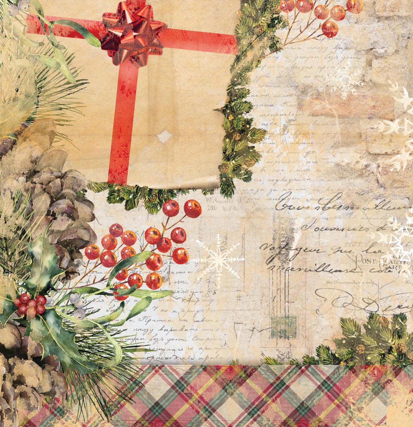 Christmas Collection - Large Decoupage Paper - 6 Size Options - Red Vintage Floral