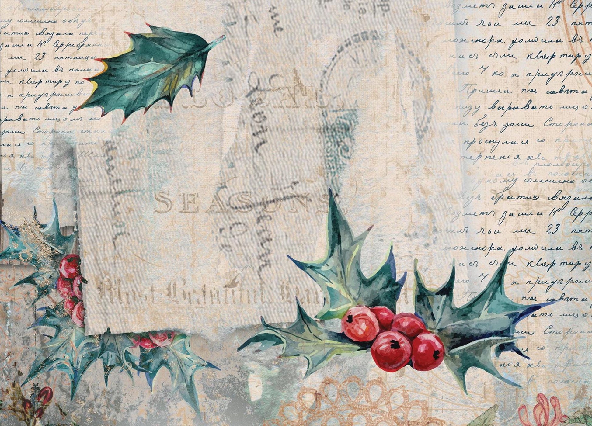 Christmas Collection - Large Decoupage Paper - 6 Size Options - Vintage Decoupage