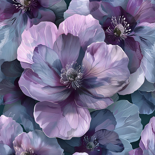 Purple Anemone - Decoupage Paper - Repeating Pattern - 6 Size Options - Dark Colors