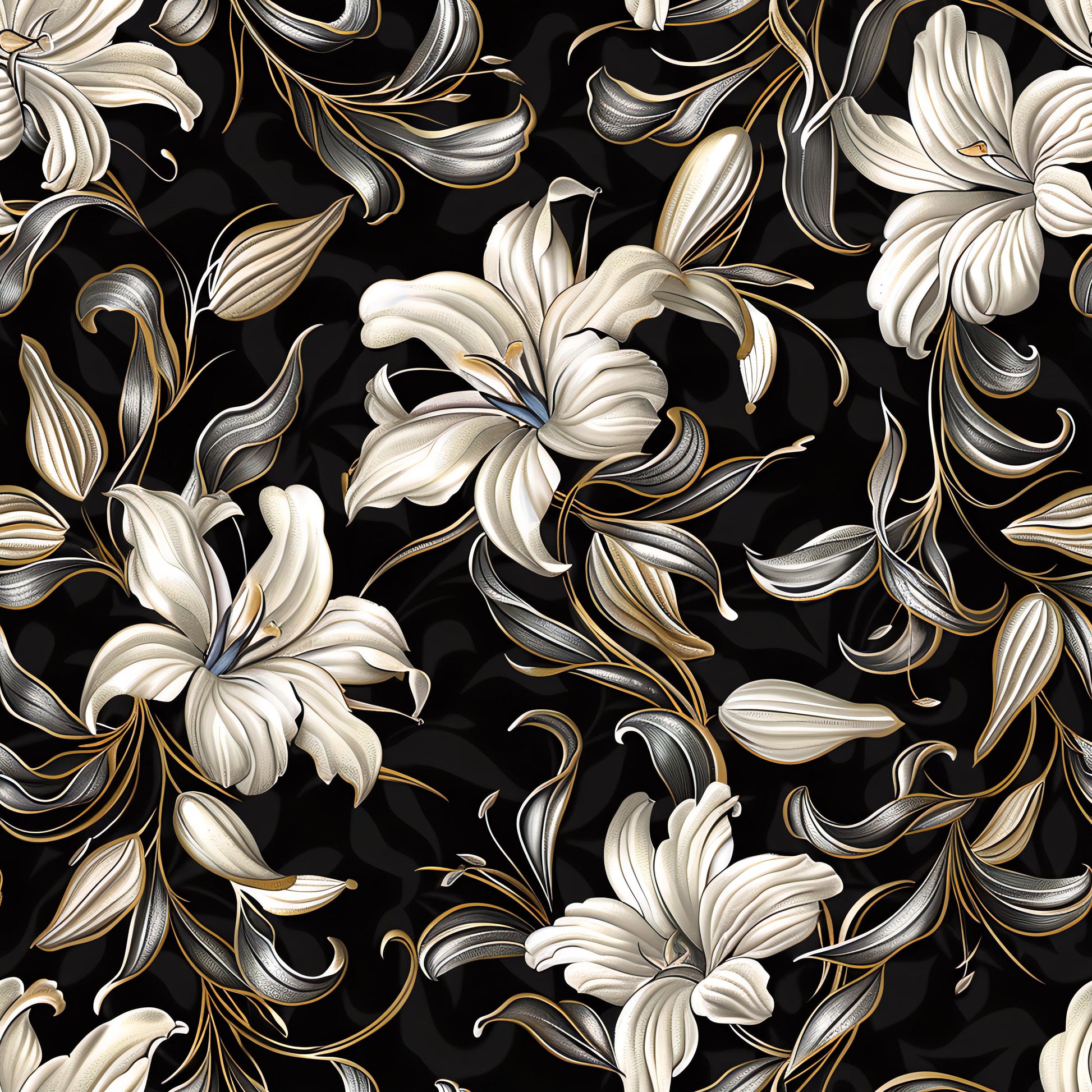 White Lily - Decoupage Paper - Repeating Pattern - 6 Size Options - Dark Background