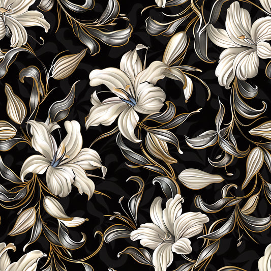 White Lily - Decoupage Paper - Repeating Pattern - 6 Size Options - Dark Background