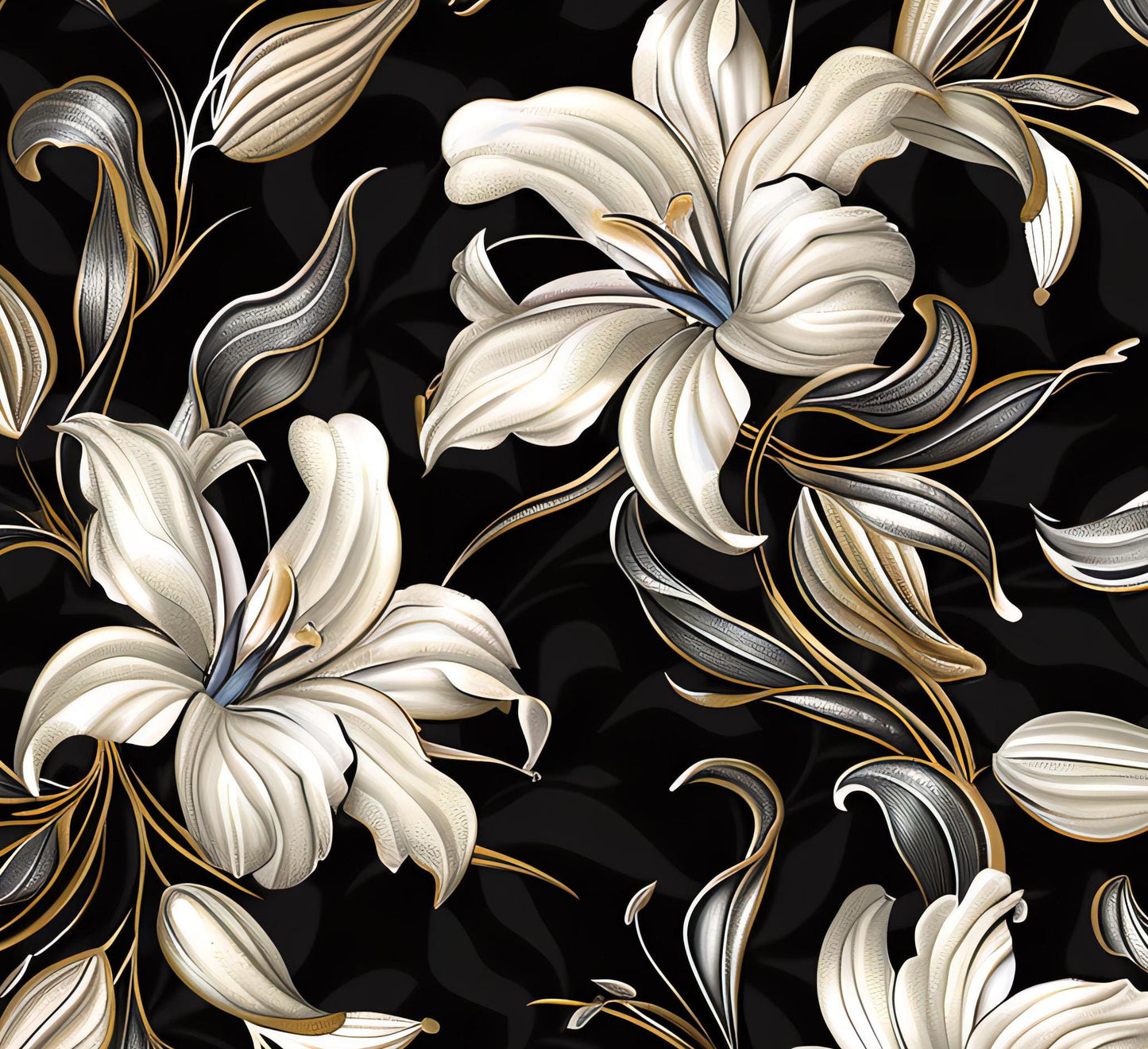White Lily - Decoupage Paper - Repeating Pattern - 6 Size Options - Dark Background