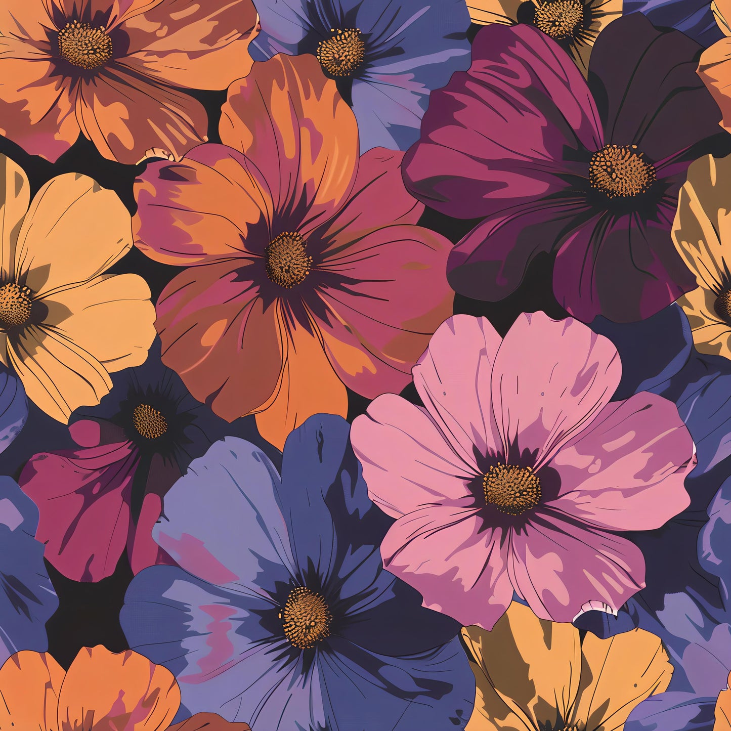 Floral Decoupage Paper - Repeating Pattern - 6 Size Options - Orange - Pink