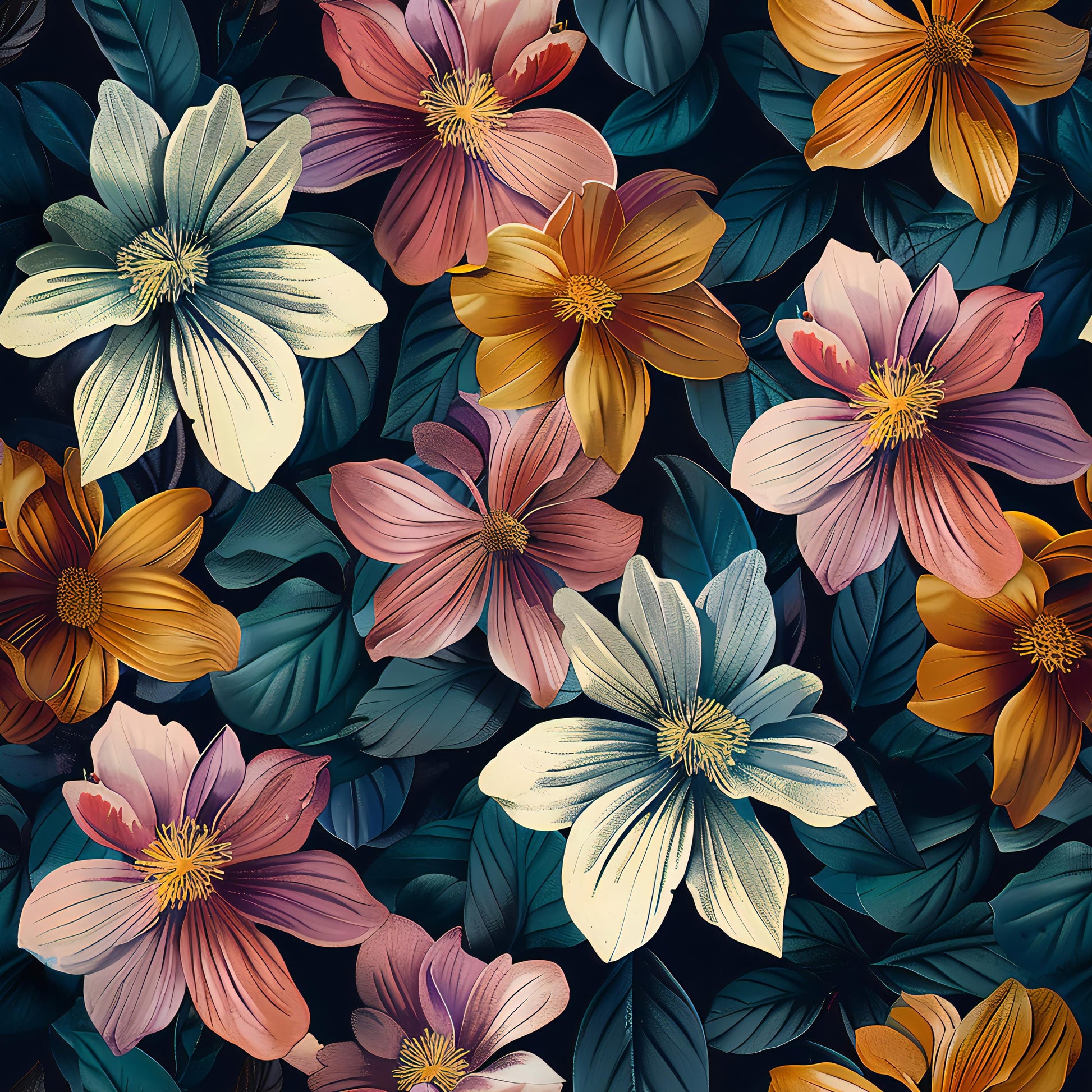 Floral Decoupage Paper - Repeating Pattern - 6 Size Options - Orange - White Lily