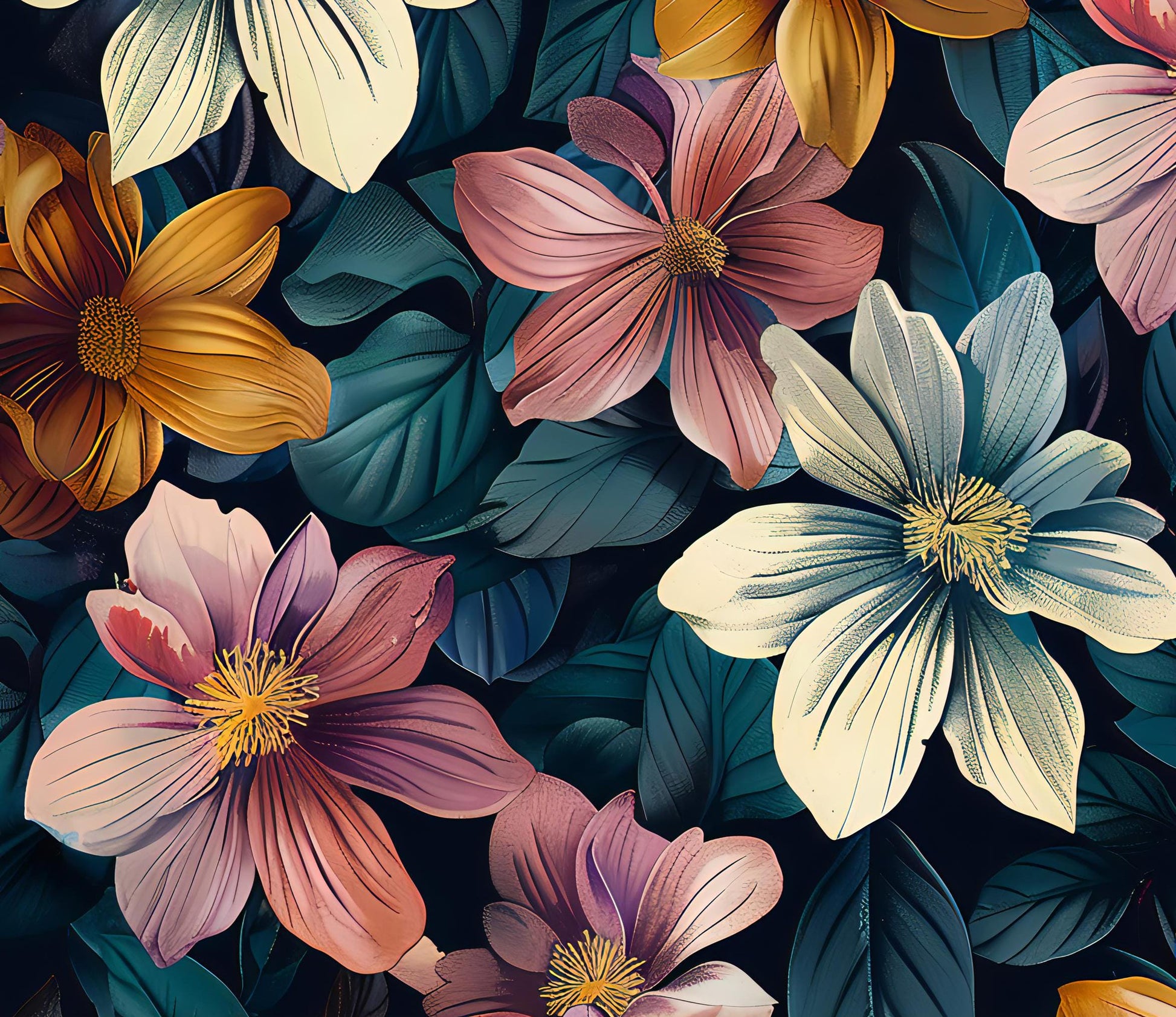Floral Decoupage Paper - Repeating Pattern - 6 Size Options - Orange - White Lily