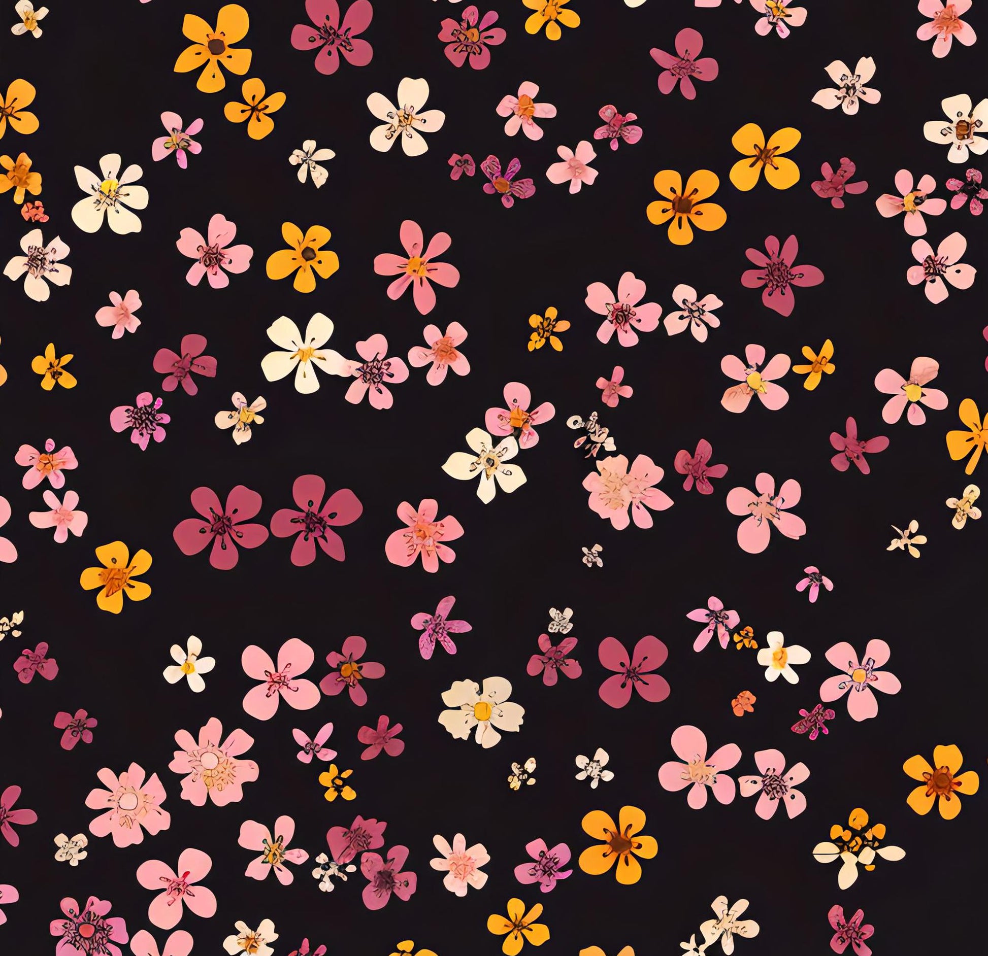 Floral Decoupage Paper - Repeating Pattern - 6 Size Options - Black - Little Daisy