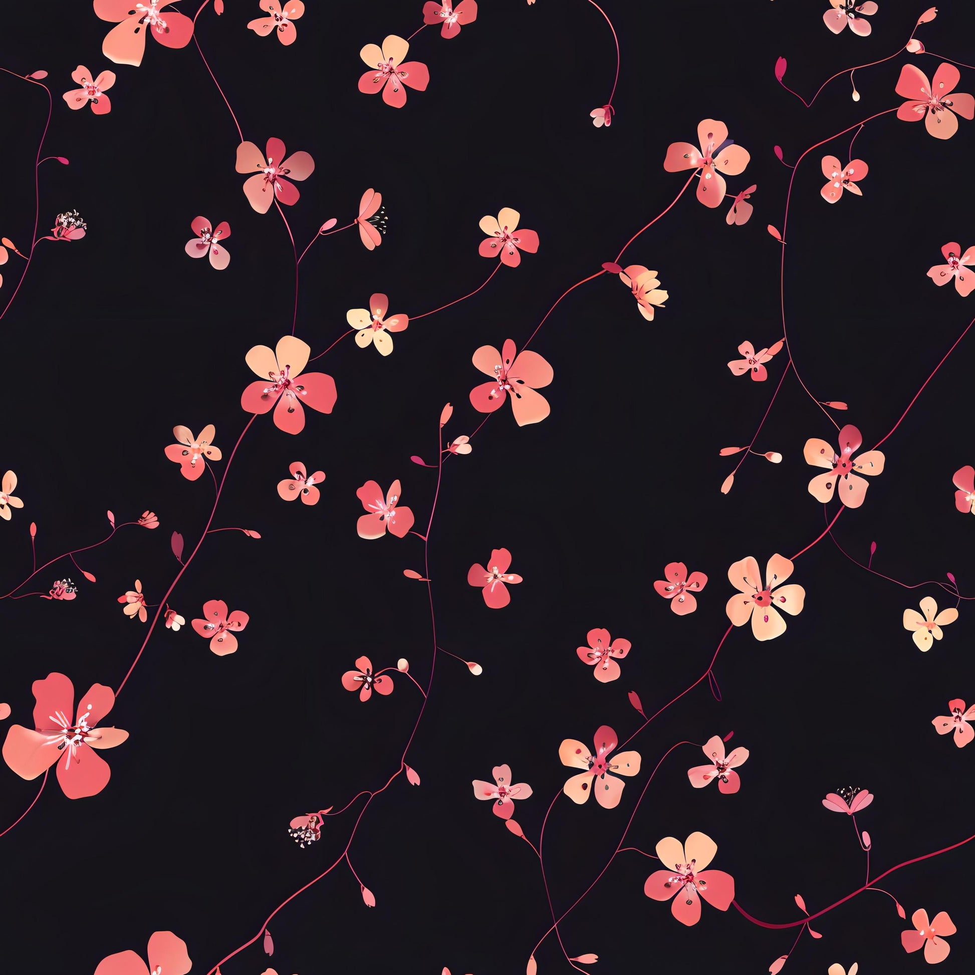Floral Decoupage Paper - Repeating Pattern - 6 Size Options - Black & Pink Flowers