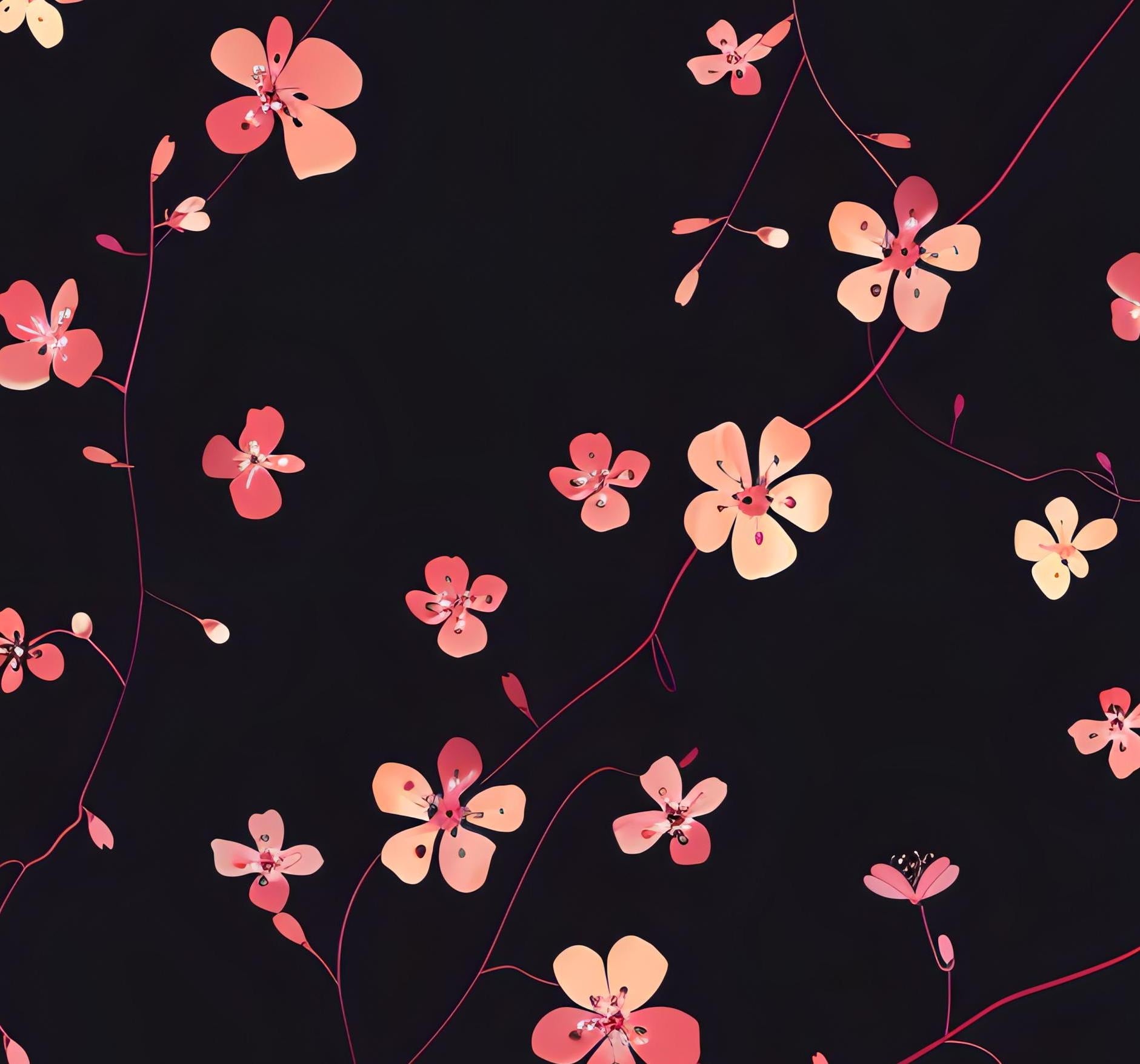 Floral Decoupage Paper - Repeating Pattern - 6 Size Options - Black & Pink Flowers