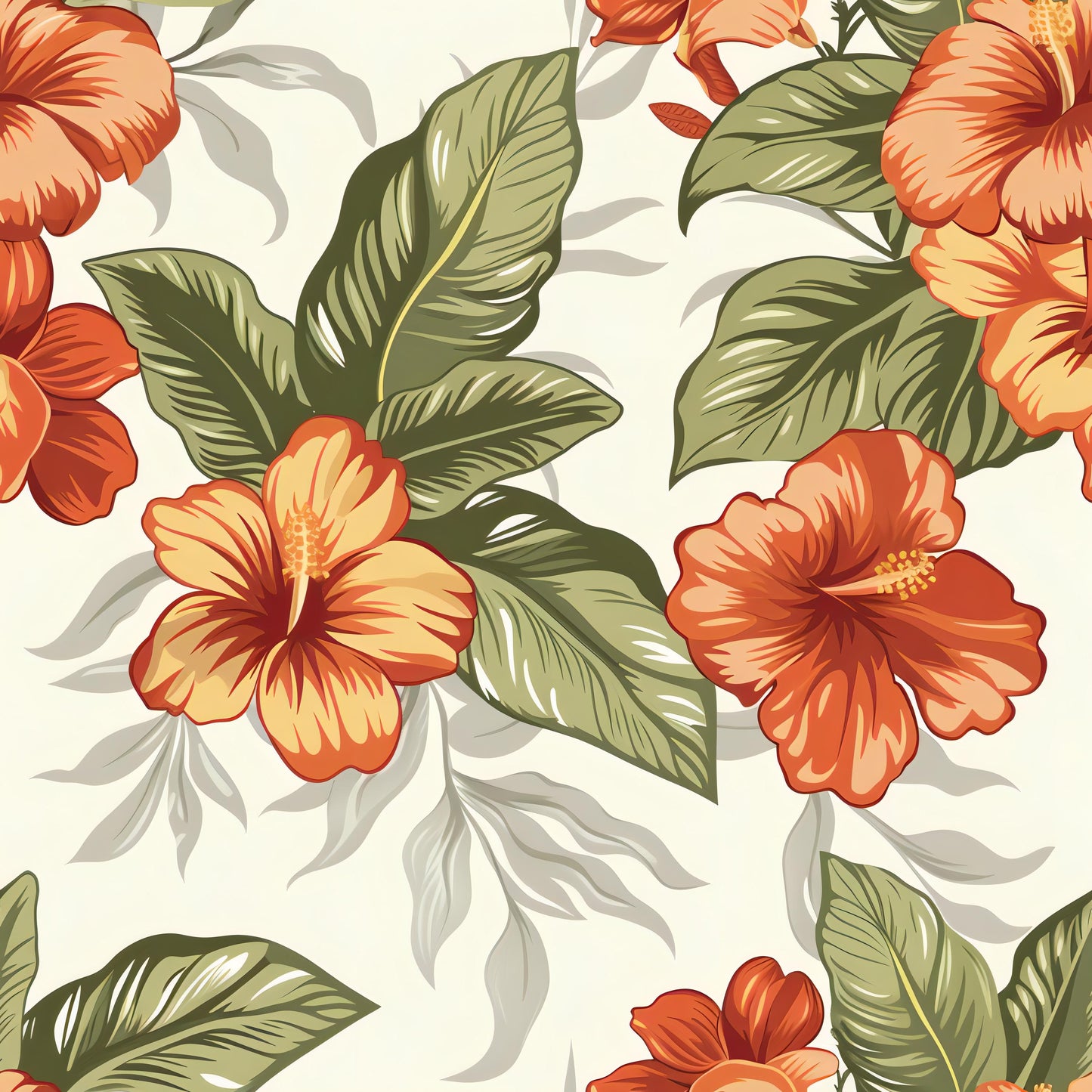 Floral Decoupage Paper - Repeating Pattern - 6 Size Options - Orange - Green