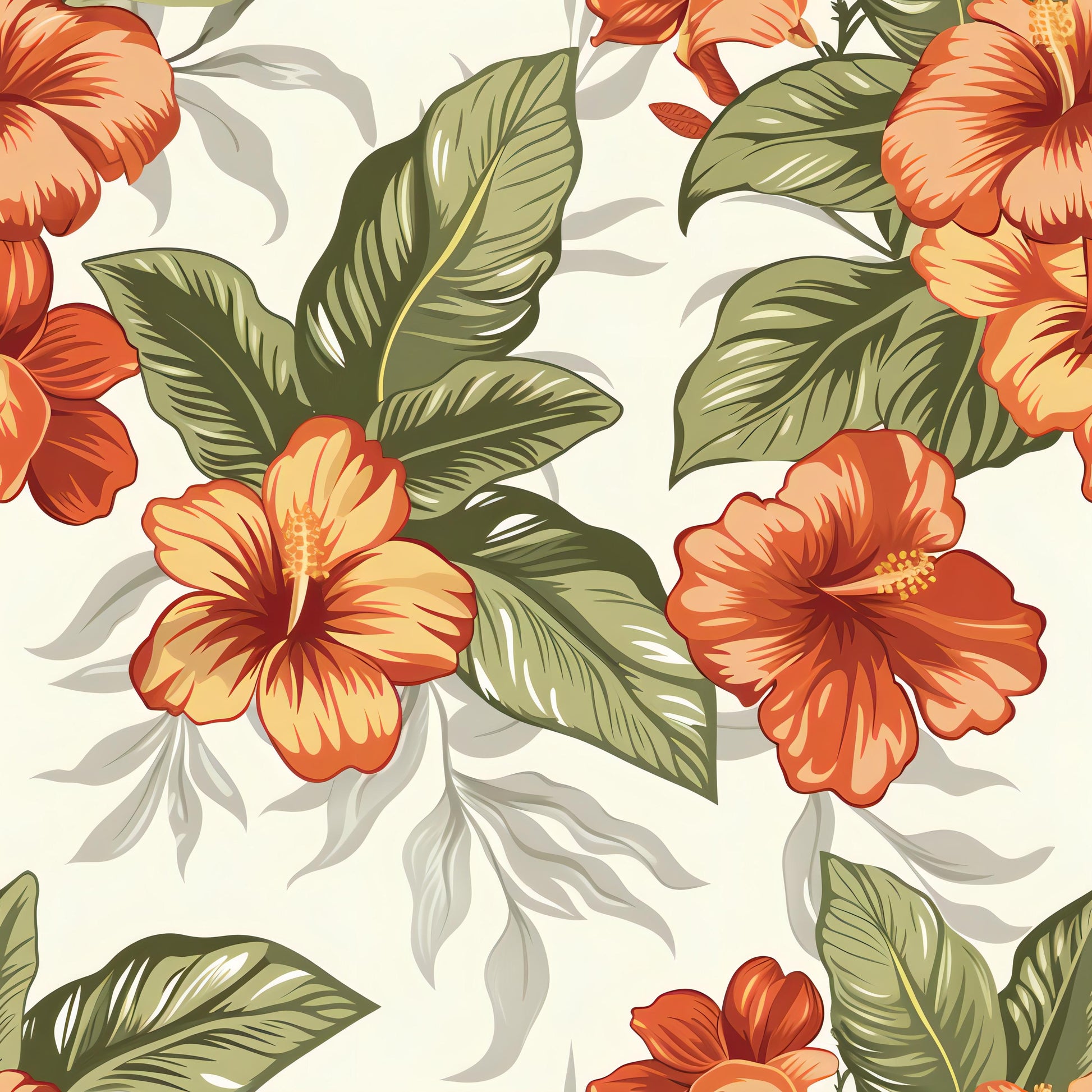 Floral Decoupage Paper - Repeating Pattern - 6 Size Options - Orange - Green