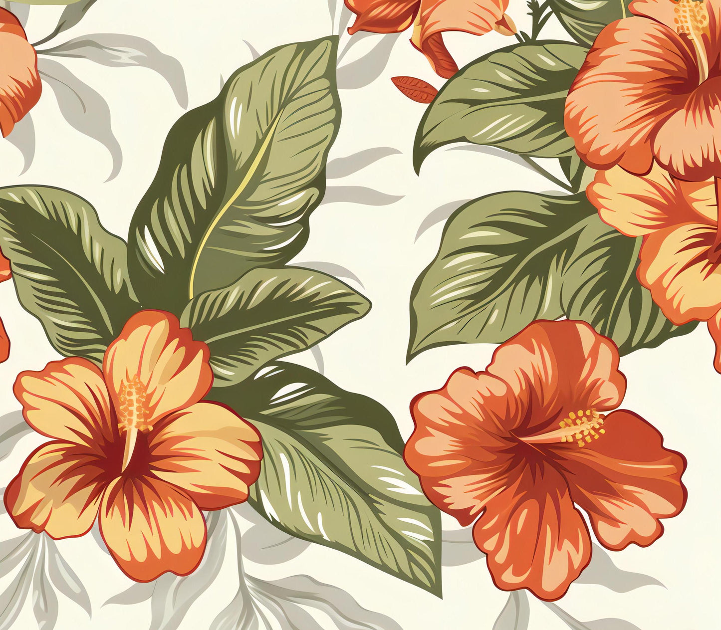 Floral Decoupage Paper - Repeating Pattern - 6 Size Options - Orange - Green