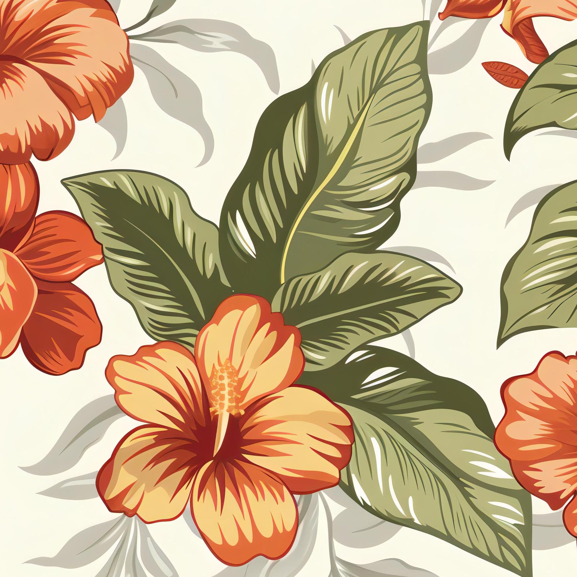 Floral Decoupage Paper - Repeating Pattern - 6 Size Options - Orange - Green