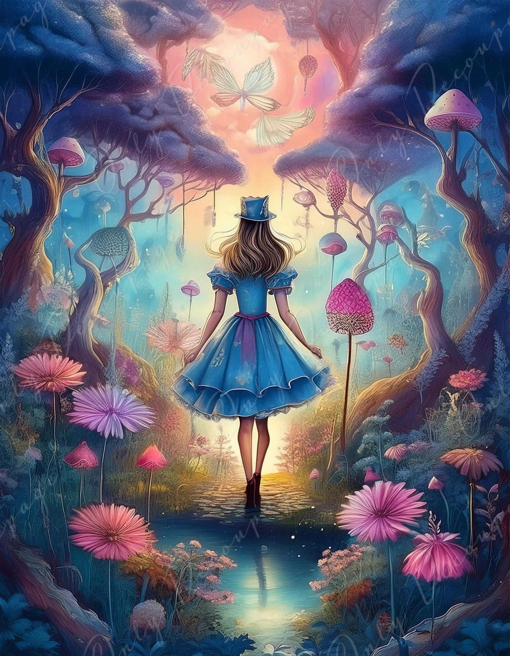 Fairytale Alice - Large Decoupage Paper - 6 Size Options - Pastel Flowers