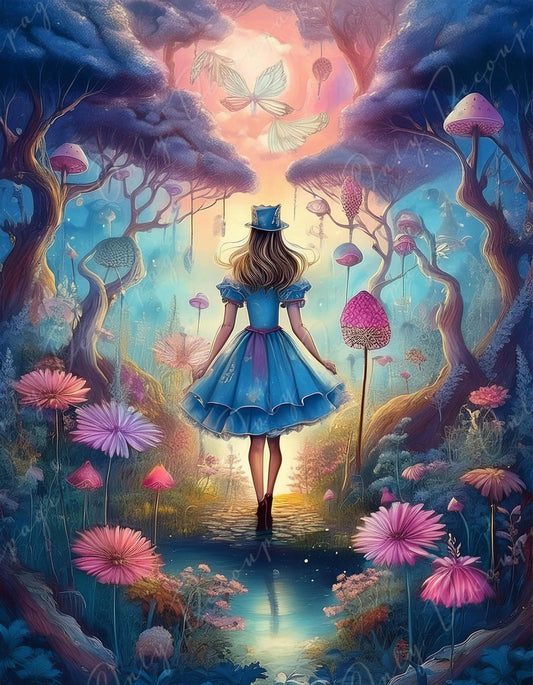Fairytale Alice - Large Decoupage Paper - 6 Size Options - Pastel Flowers