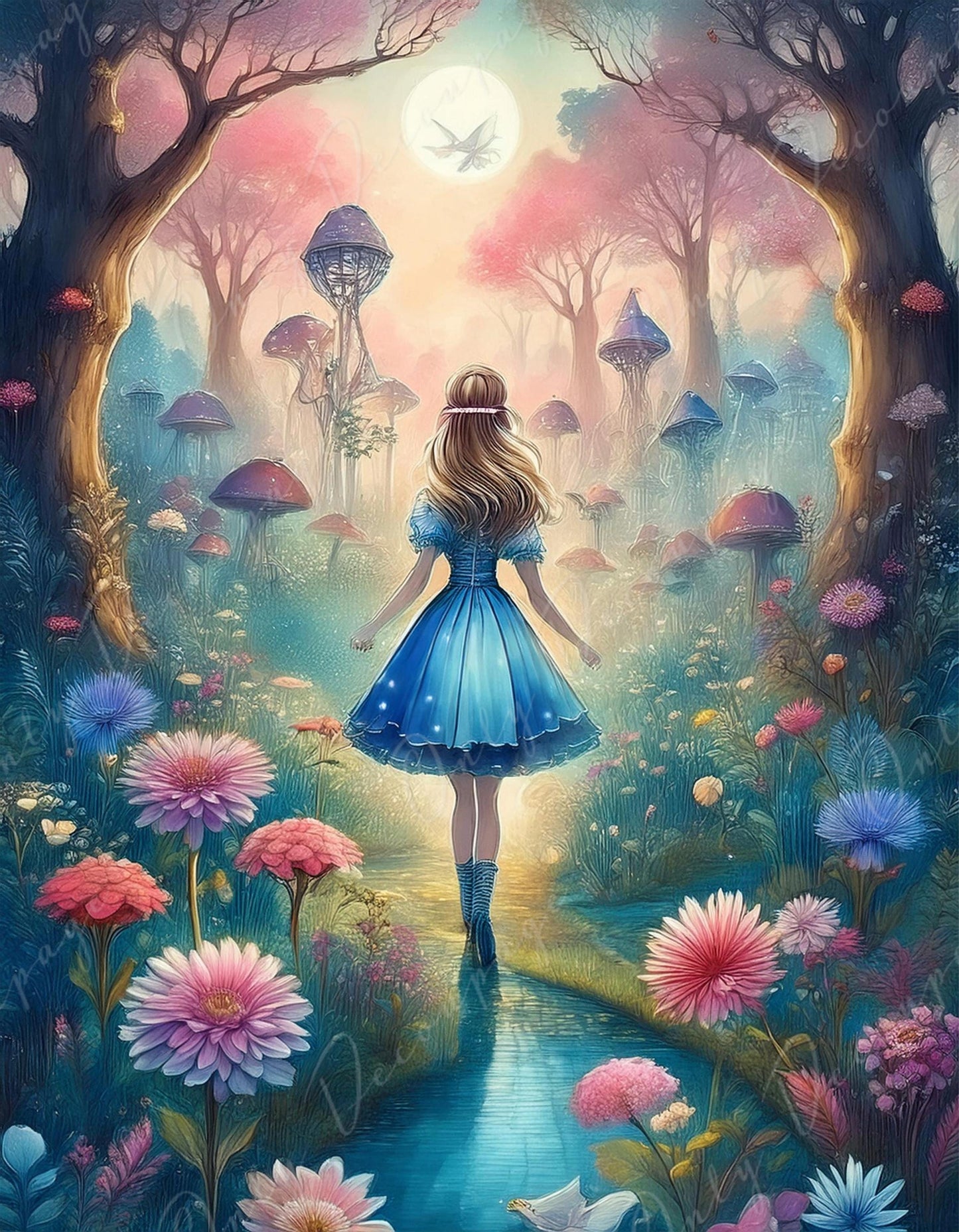 Large Decoupage Paper - Fairytale Alice - 6 Size Options - Pastel Flowers - Forrest