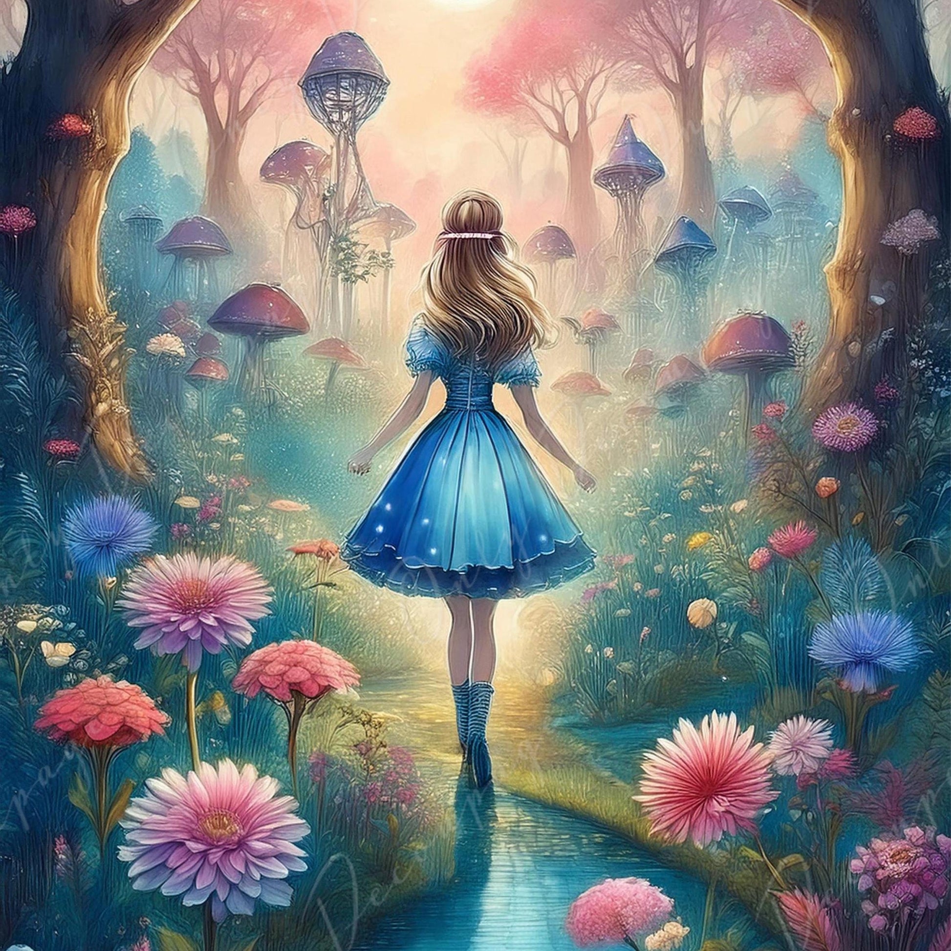 Large Decoupage Paper - Fairytale Alice - 6 Size Options - Pastel Flowers - Forrest
