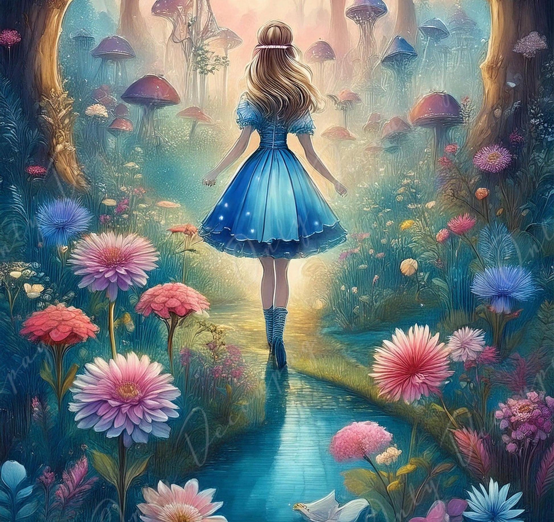Large Decoupage Paper - Fairytale Alice - 6 Size Options - Pastel Flowers - Forrest
