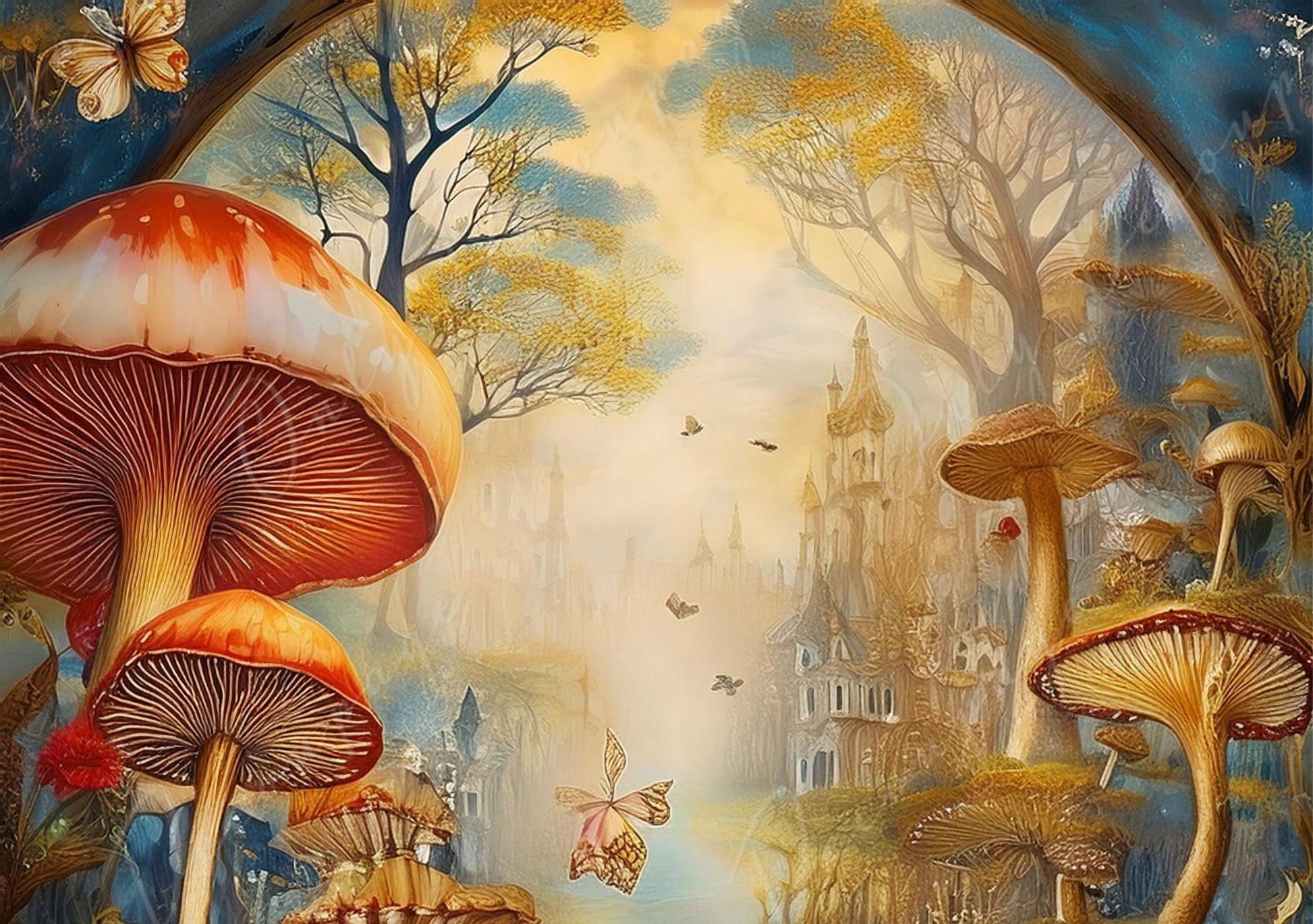 Fairytale Alice - Large Decoupage Paper - 6 Size Options - Gaint Mushrooms - Castle