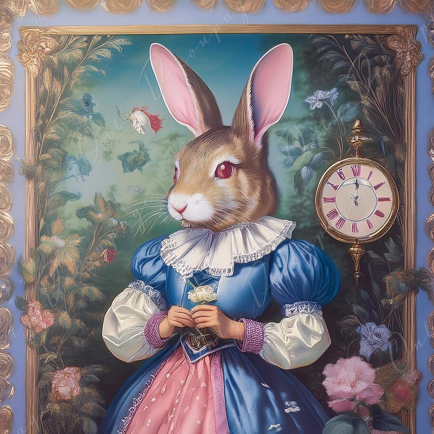 Large Decoupage Paper - Fairytale Alice - 6 Size Options - Rabbit with Blue Dress
