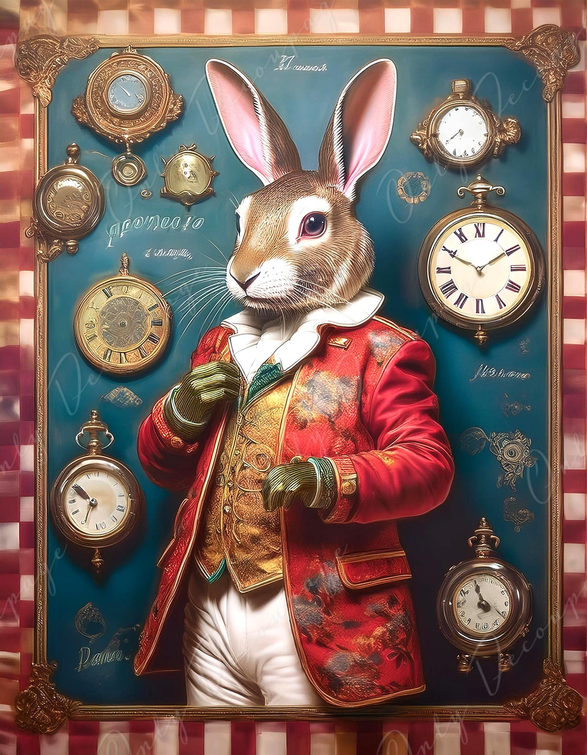 Fairytale Alice - Large Decoupage Paper - 6 Size Options - Rabbit with Red Dress - Time